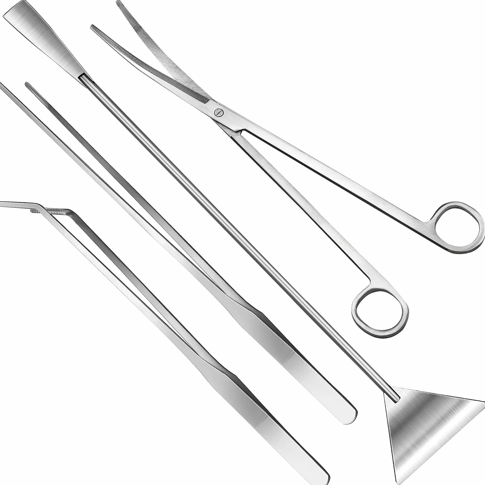 Winfred Set attrezzi acquario 4 in 1 pinze piante acquatiche forbici spatola kit pulizia pesci argento