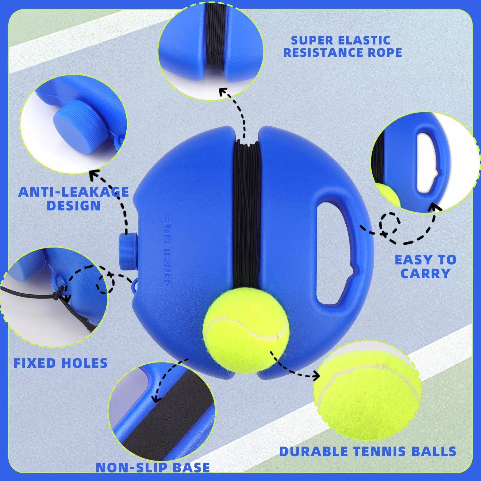 ELNLE Tennis Trainer Elastico, Gioco Tennis con Pallina Legata con Corda, Allenatore Tennis da Solo con 2 Sfere di Ricambio