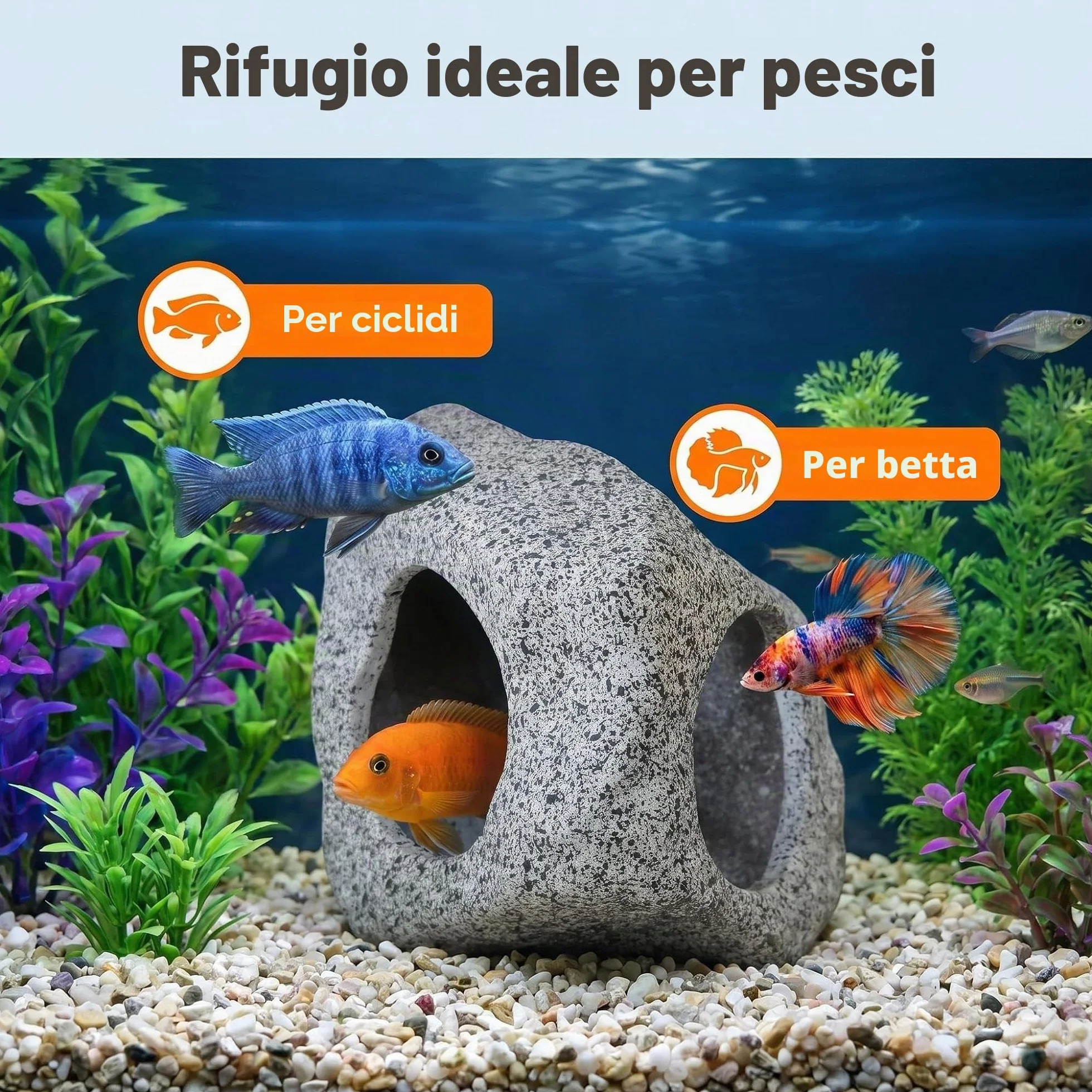 SpringSmart Grotta rocciosa per animali acquatici da riprodurre, giocare e riposare, ornamenti in ceramica sicuri e atossici, pietra decorativa per Betta