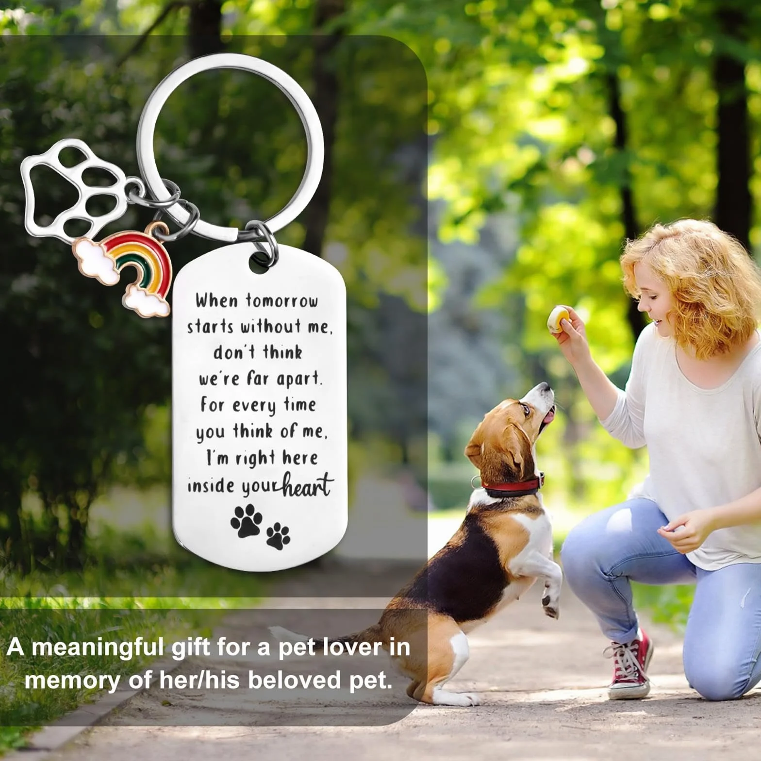 XIHIRCD Portachiavi Commemorativo per Cani per la Perdita del Cane, Regalo Commemorativo per Cani con Ponte Arcobaleno Portachiavi per Cani con Simpatia e Lutto per Cani Gatti Animali Domestici