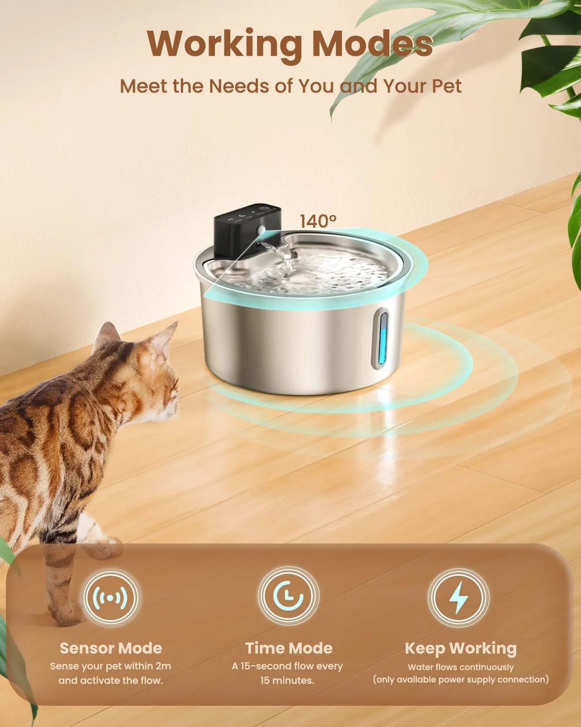 PawPoll Fontanella per Gatti senza Fili 3,2L con Batteria 4200mAh, Fontana per Gatti con Sensore di Movimento, Ultra Silenziosa 304 Acciaio Inossidabile Fontanella Gatto Ricaricabile