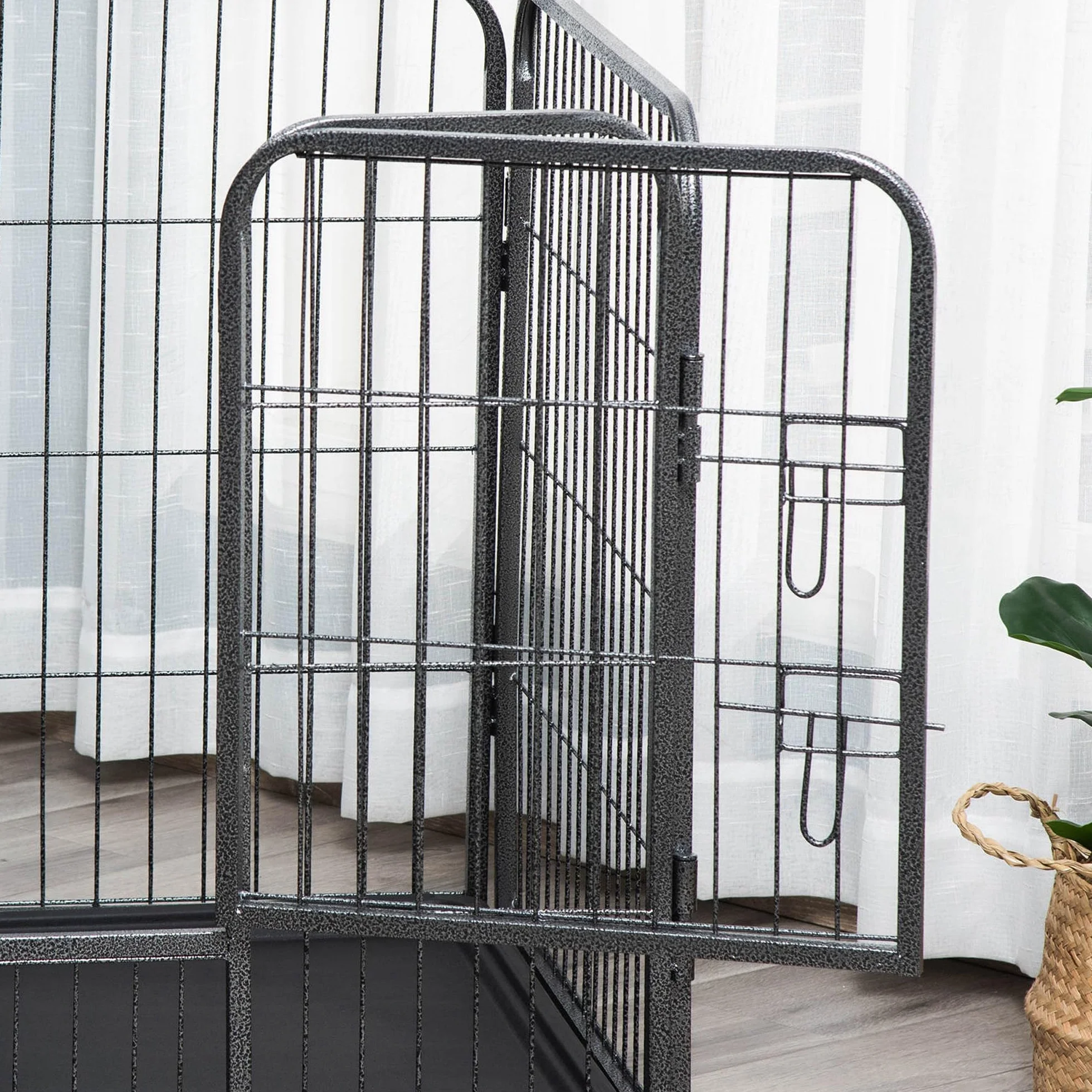 PawHut Box per Cani Recinzione in Metallo 4 Pannelli Porta Doppio Blocco 109x74x71cm Grigio