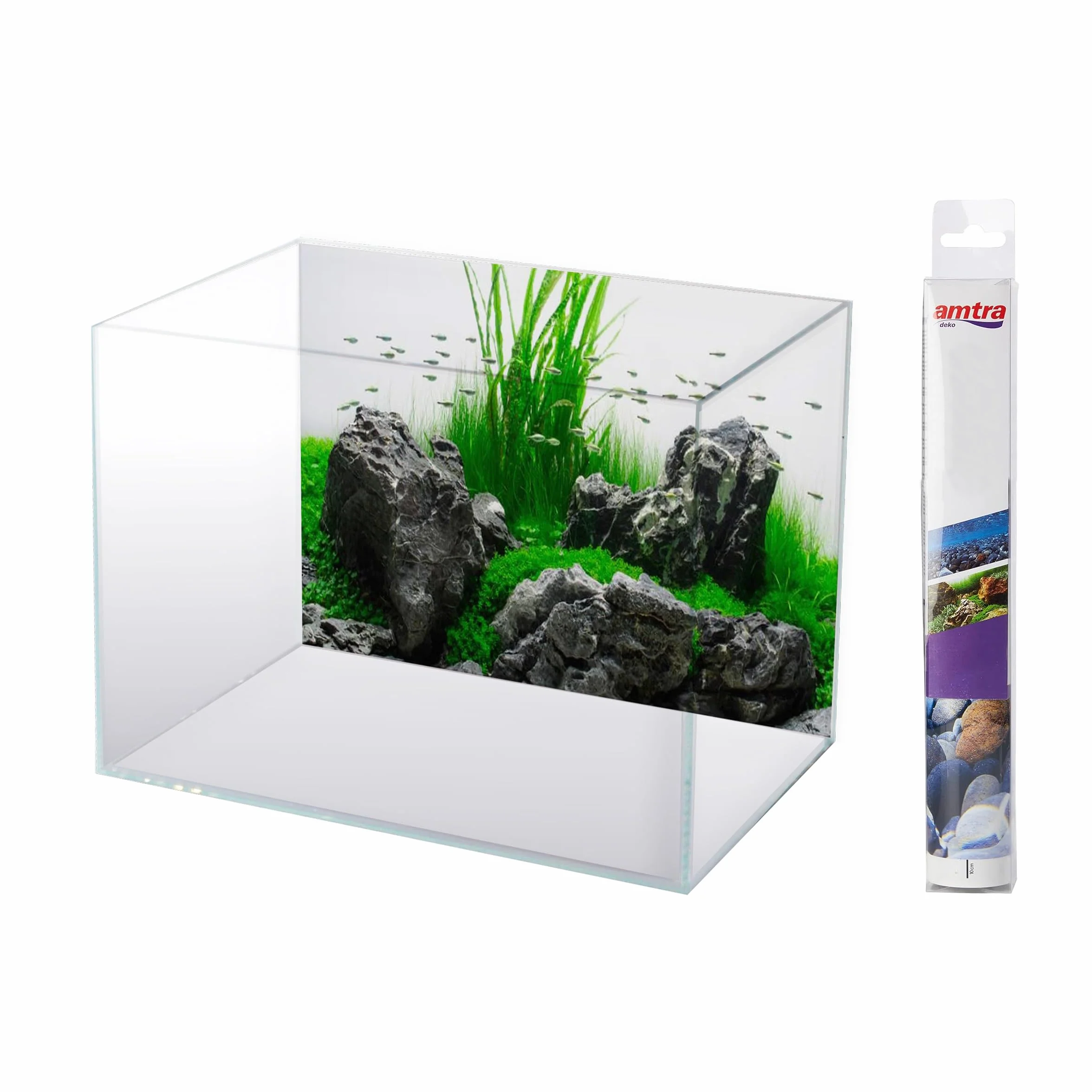 Amtra Sfondo Doppio Amazonia - Sfondo Poster per Acquario, Decorazione a Doppia Stampa HD, Double Face, Impermeabile, Formato 30x60 cm