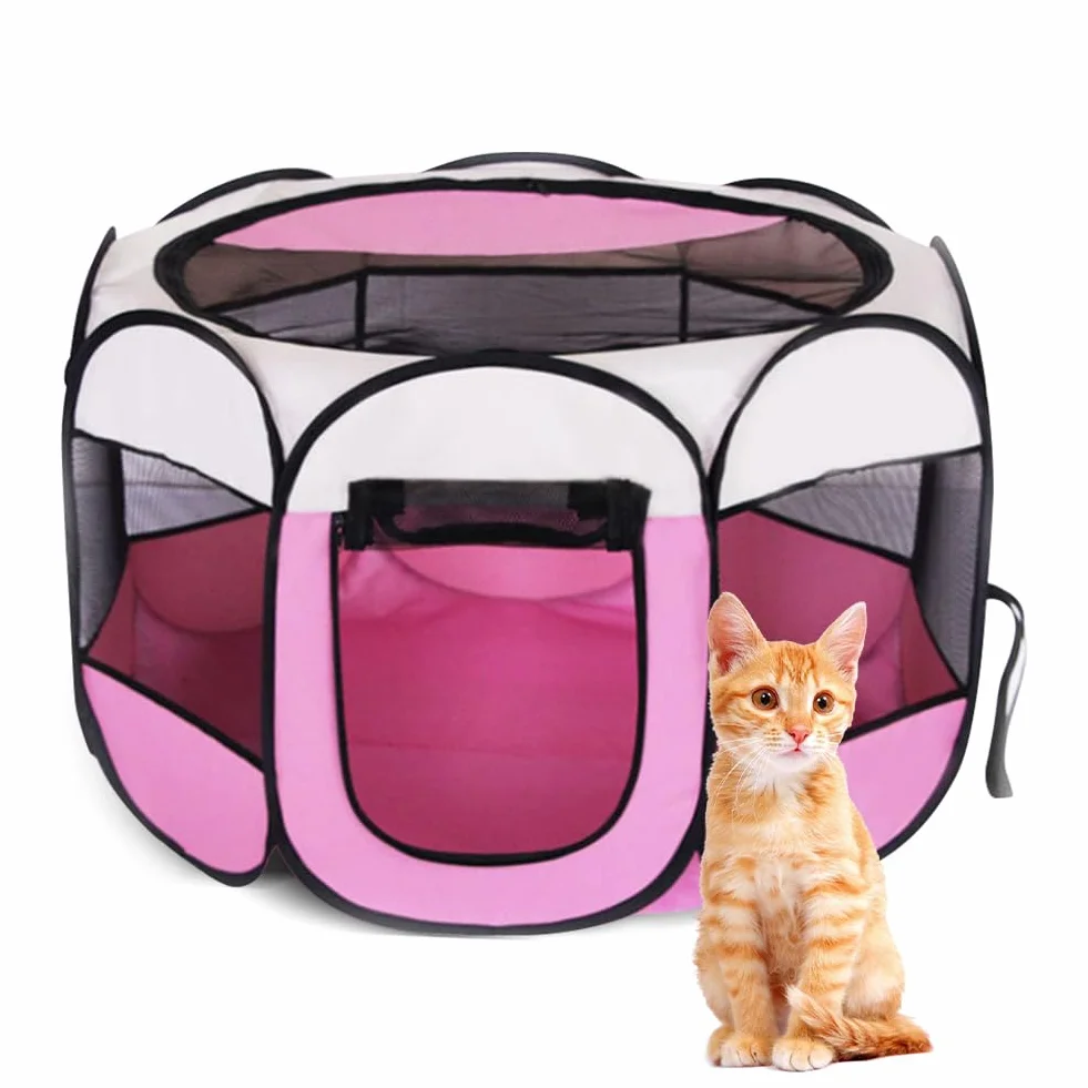 Recinto Cani da Interno, 74x74x43cm Recinto per Gatti, Box Pieghevole per Cane, Gabbia per Gatto Esterno, Box per Cucciolo Gattini Conigli, Rosa