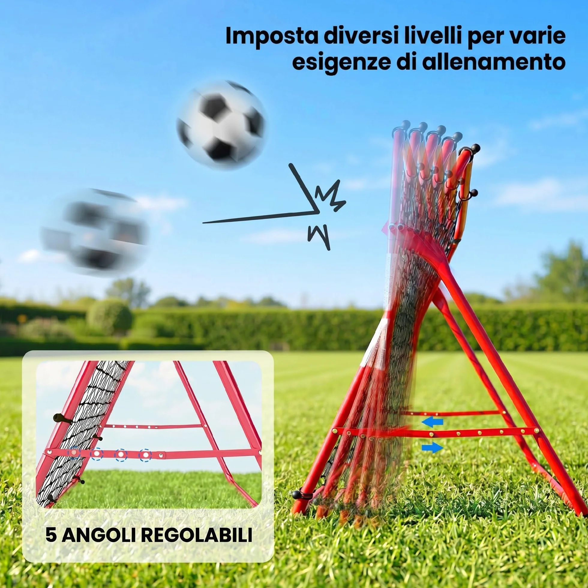 SPORTNOW Rete Rebounder per Calcio, Facile da Montare, Rete Rimbalzo Calcio con 5 Angolazioni Regolabili, Attrezzatura Portatile per Allenamento Calcio, Baseball e Softball in Giardino Parco
