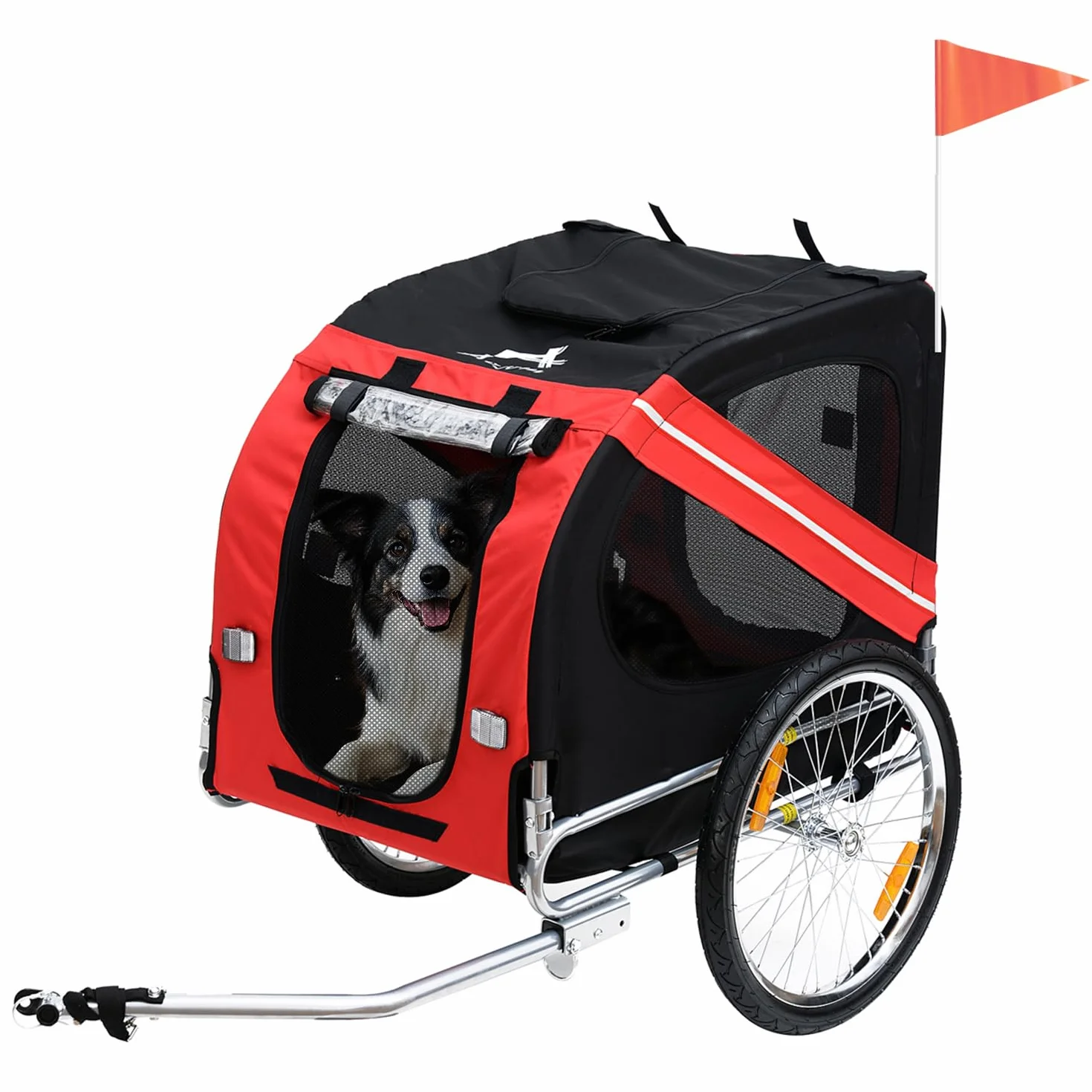 PawHut rimorchio bicicletta per cane animali pieghevole 8 riflettori Bandiera barra traino incluso Acciaio Poliestere Impermeabile Max. 40 kg 140 x 90 x 106 cm