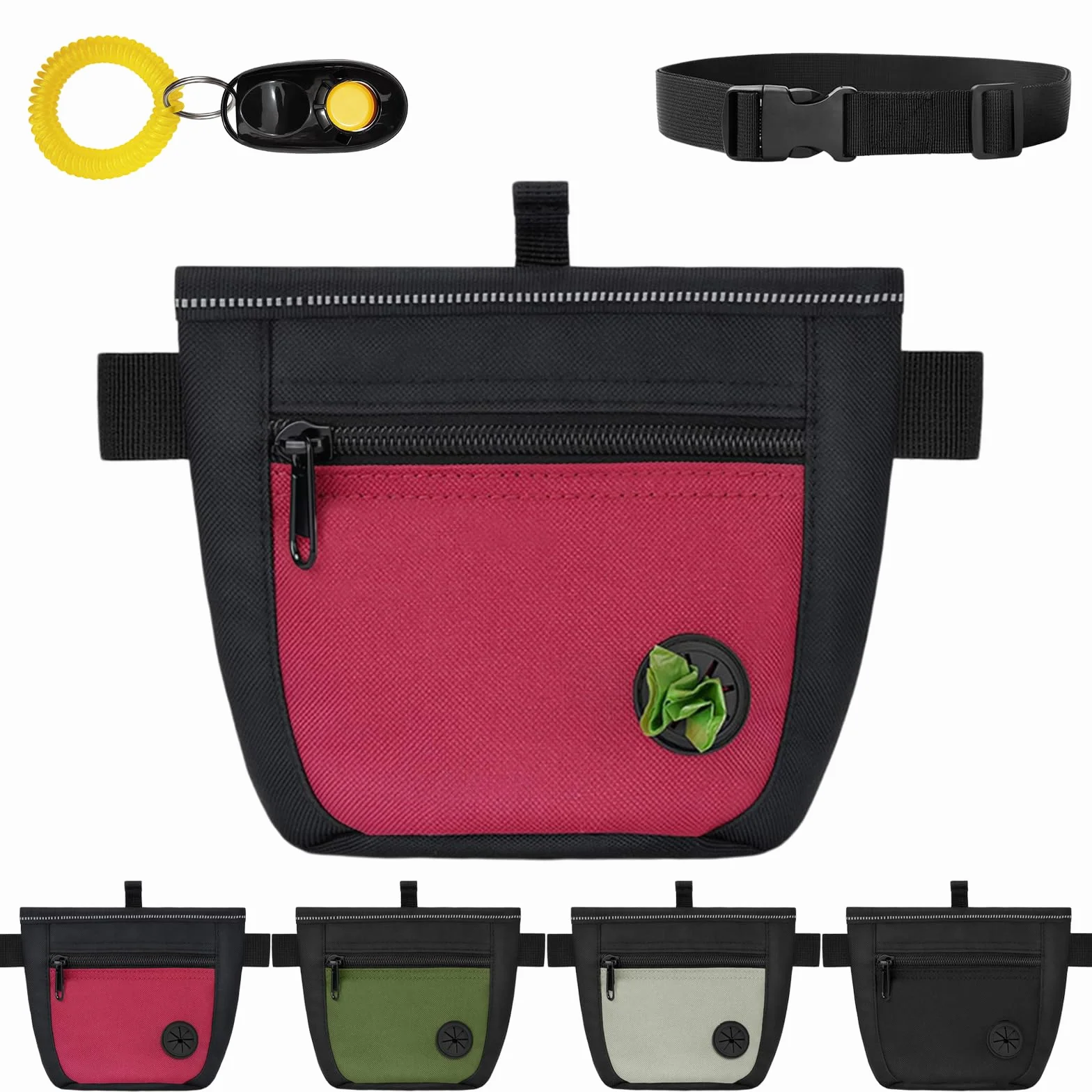 Porta Premietti per Cani, Sacca per Cani, per Addestramento del Cane, Porta Accessori per Animali con Clicker e Dispenser per Sacchetti, con Cintura Regolabile (Rosso)