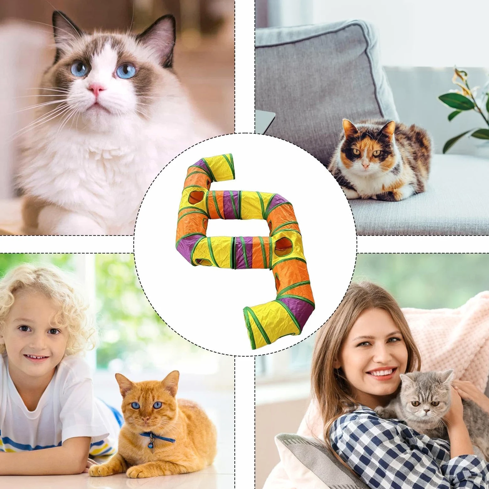 Tunnel Giocattolo Per Gatti Decorazione Pieghevole e Lavabile | Tubo Gatti E Tunnel Animali Per Cuccioli Conigli Furetti Soggiorno Appartamento Giardino Prato