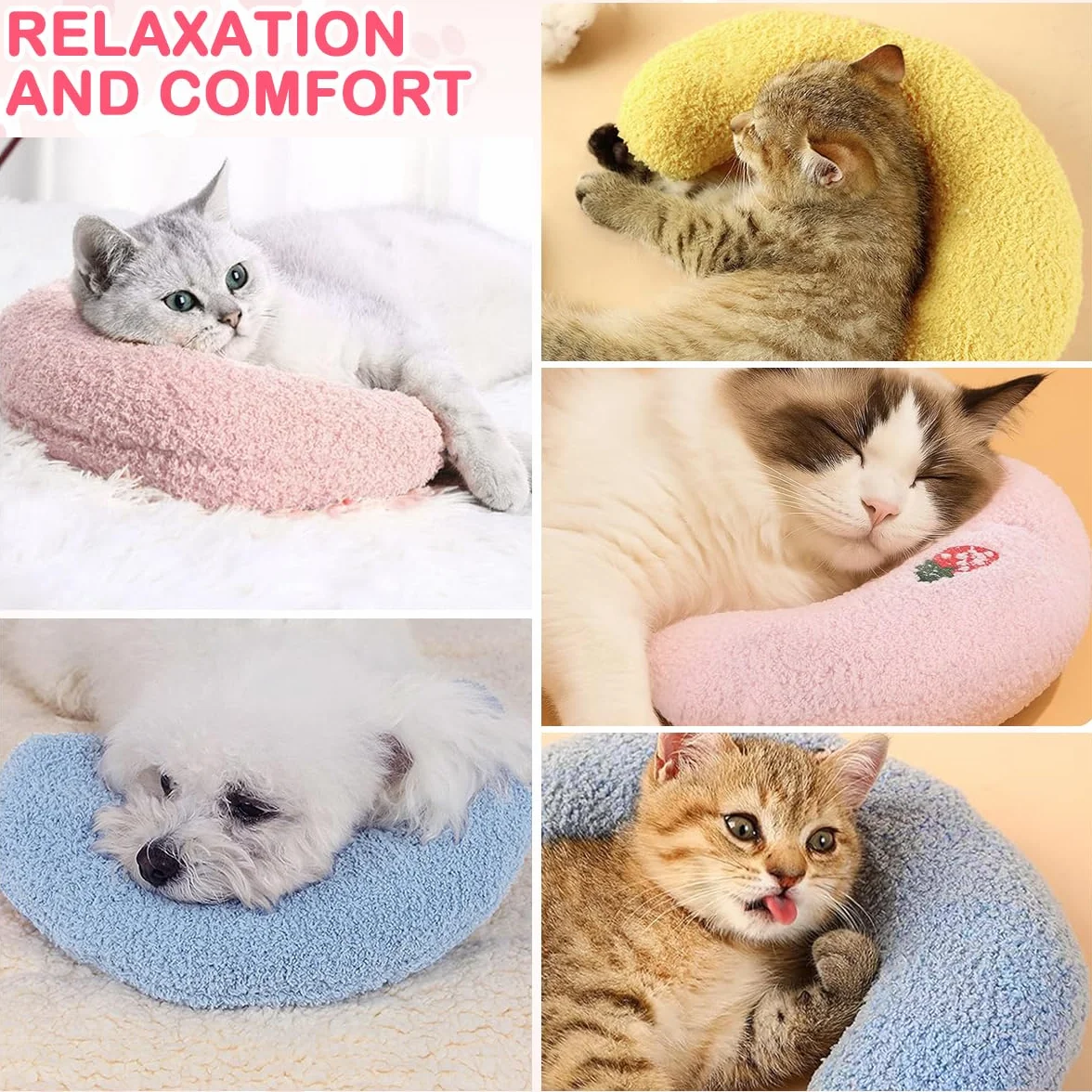 Cuscino per Collo di Gatto a Forma di U Morbido e Confortevole per Dormire, Riposare, Giocare