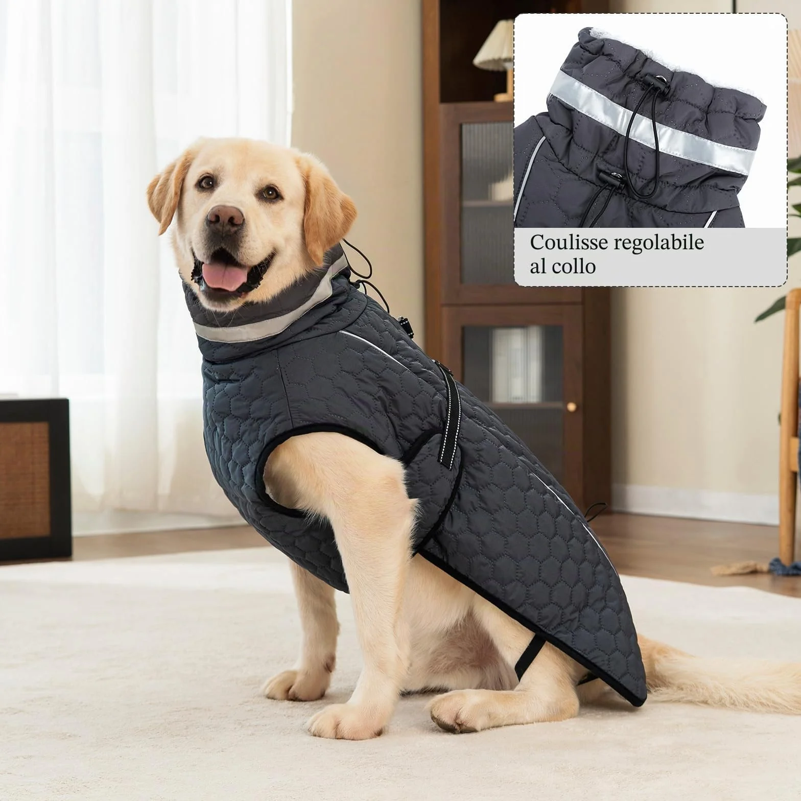 Cappotto Impermeabile Cane Giubbotto Pile Invernale Caldo Regolabile Riflettente Taglia Piccola Media Grande