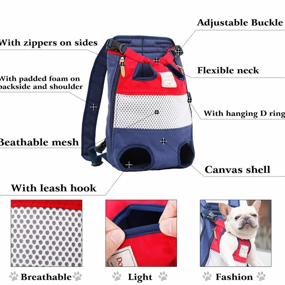 Tineer Zaino per Animali Domestici,Regolabile Dog Front Legs out Carrier Backpack Il Sacchetto di Mano Libero Viaggi,Easy-Fit per 5-12KG Piccole Medie Gatti Cani attività all'aperto (Rosso Blu)