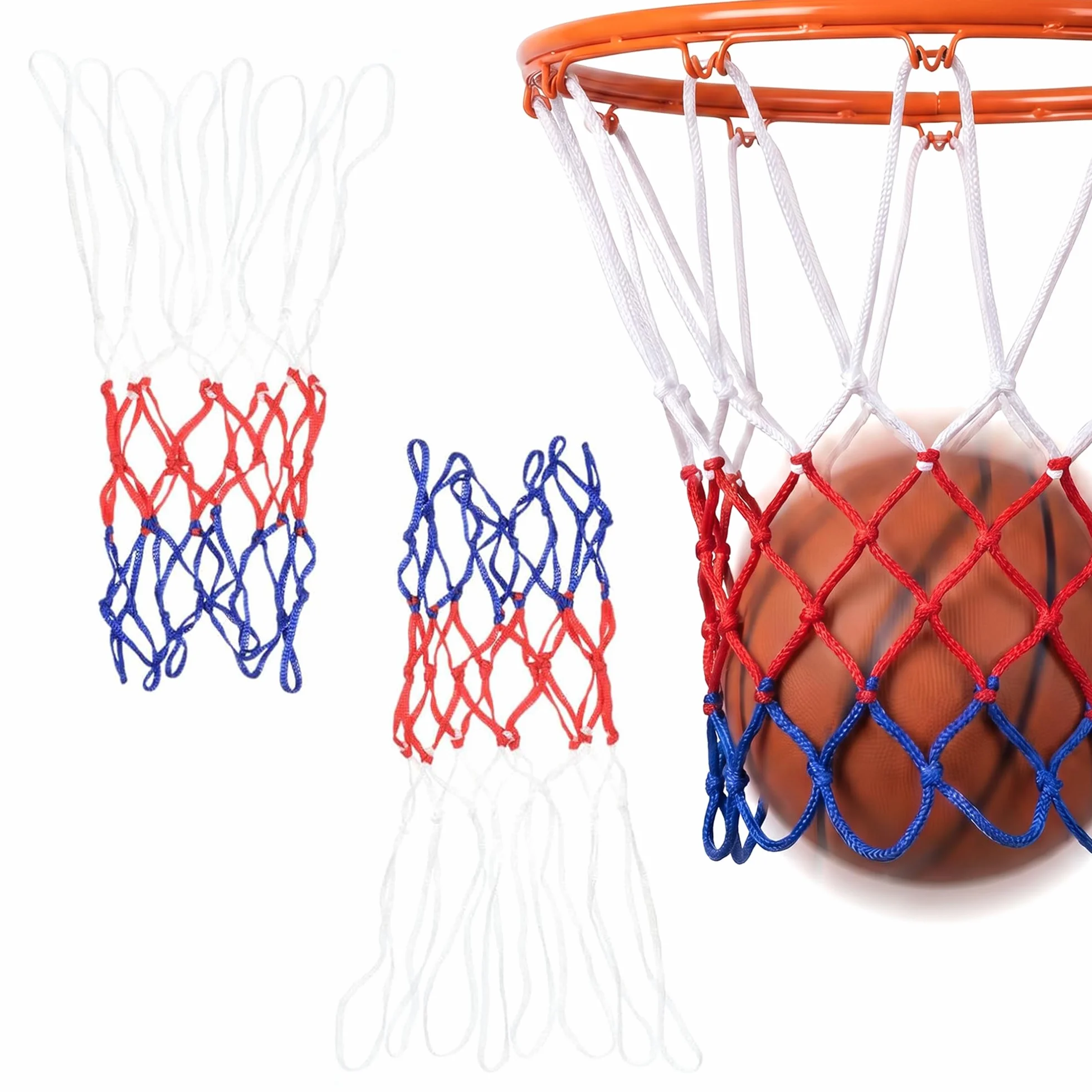 Reti da basket nylon bianco-rosso-blu 5,5 mm spessore 12 passanti rinforzate resistenti alle intemperie
