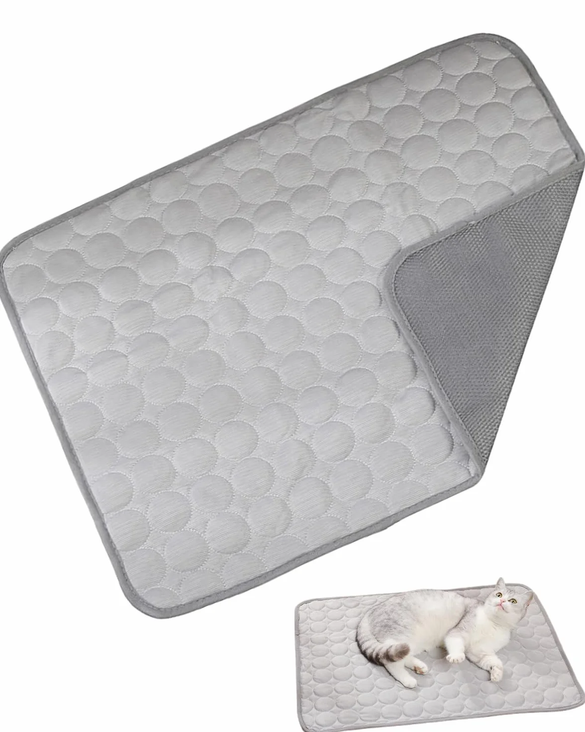 Tappetino Rinfrescante 50x40 cm Seta di Ghiaccio Grigio per Cani Gatti Allevia Caldo Estivo