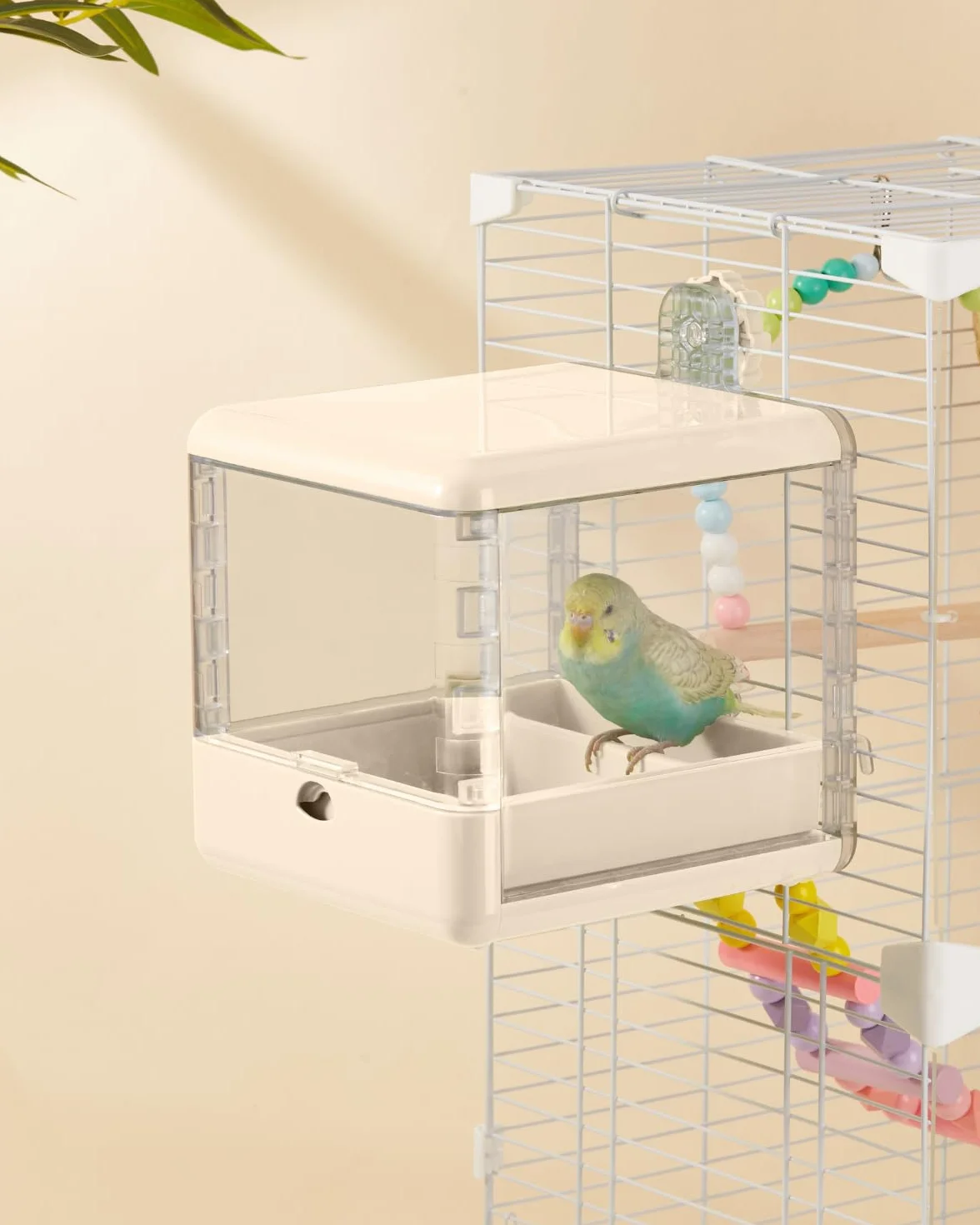 Bagno per uccelli sospeso per gabbia, accessori per uccelli piccoli e medi, pappagalli, inseparabili, fringuelli, parrocchetti (Bianco)
