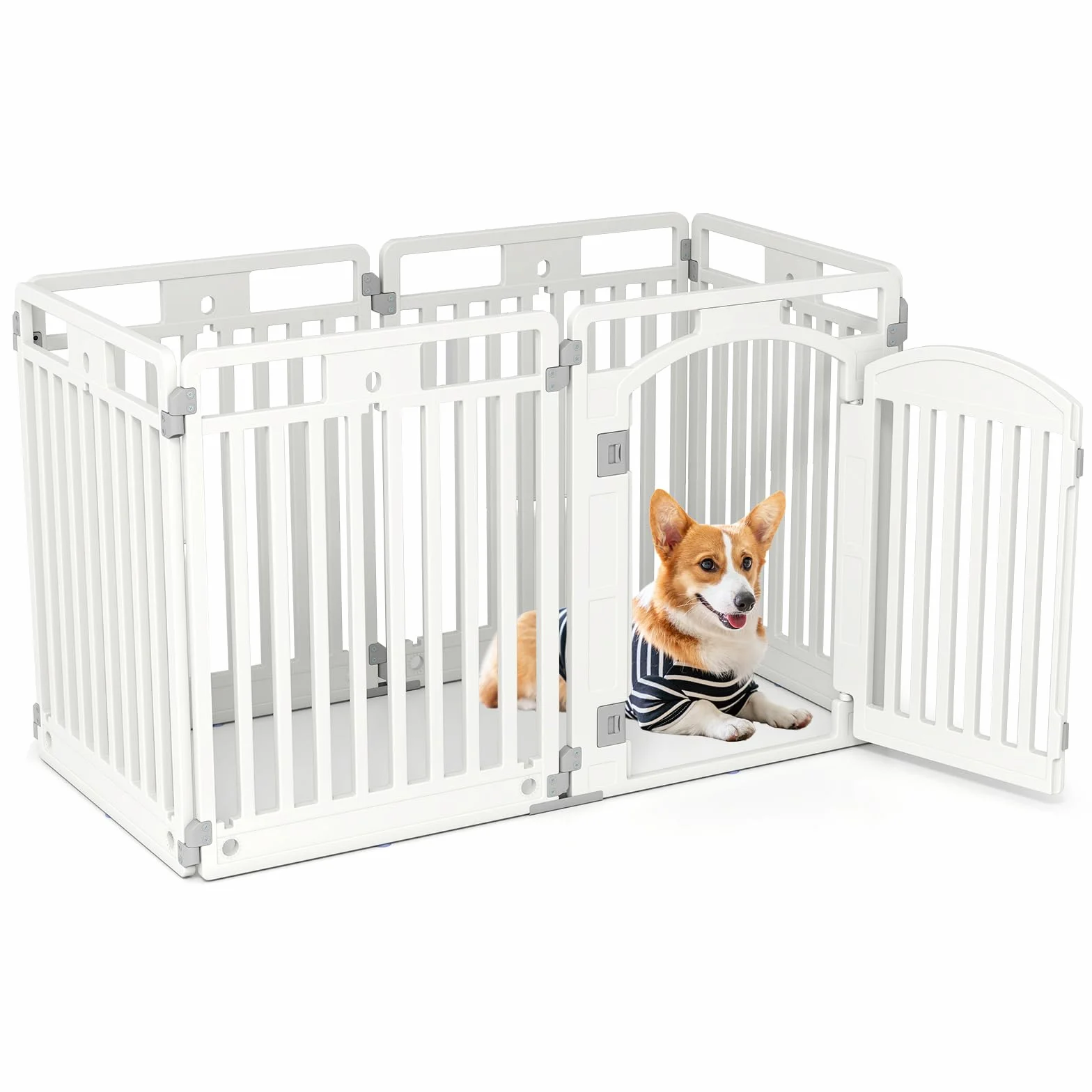 COSTWAY Recinto per Cani a 6 Pannelli, Recinto Pieghevole e Portatile per Animali con Porta di Bloccaggio e Picchetti da Terra, Ideale per Animali di Taglia Piccola e Media, 129 x 65 x 81 cm