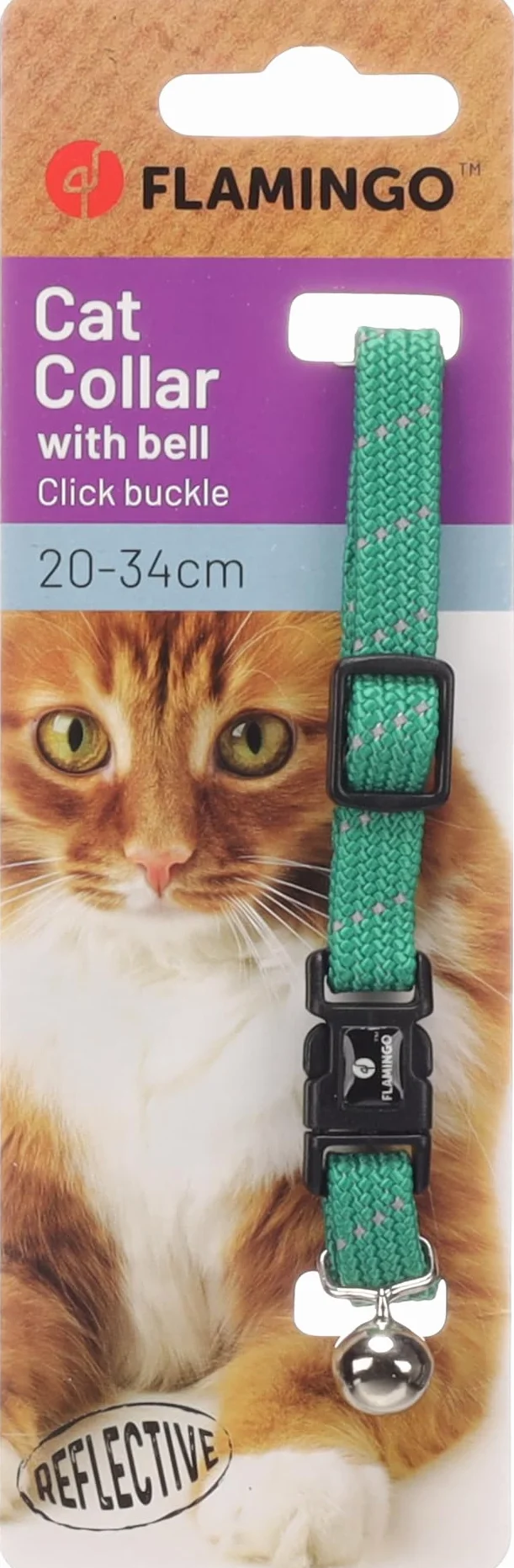 collare gatto - Elza verde 20–34 cm – nylon elastico riflettente con campanellino