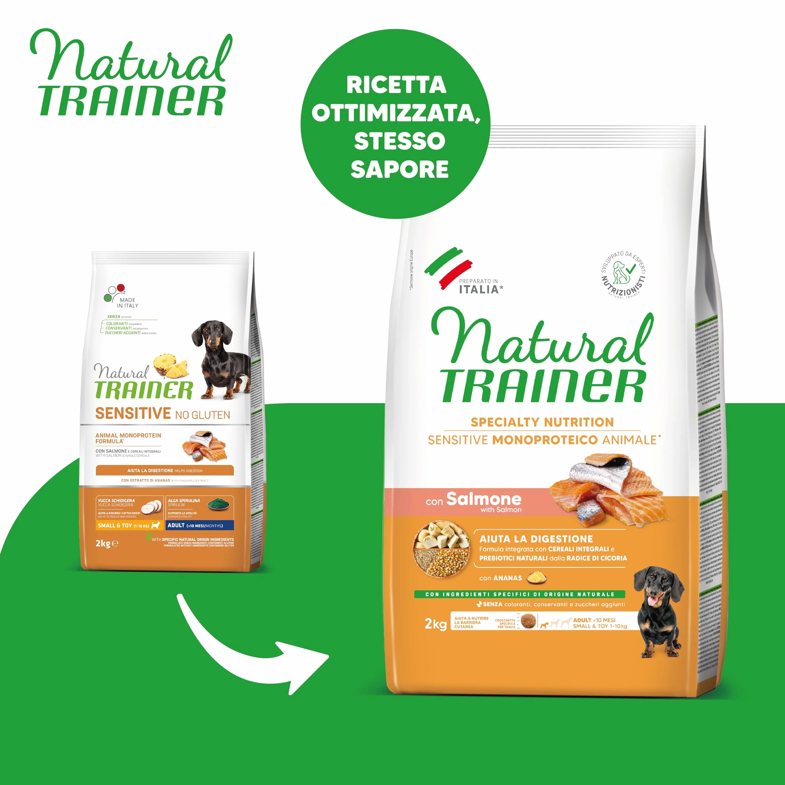 Trainer Sensitive No Gluten Adult Smalltoy Con Salmone E Cereali Integrali, Agnello, 2 kg