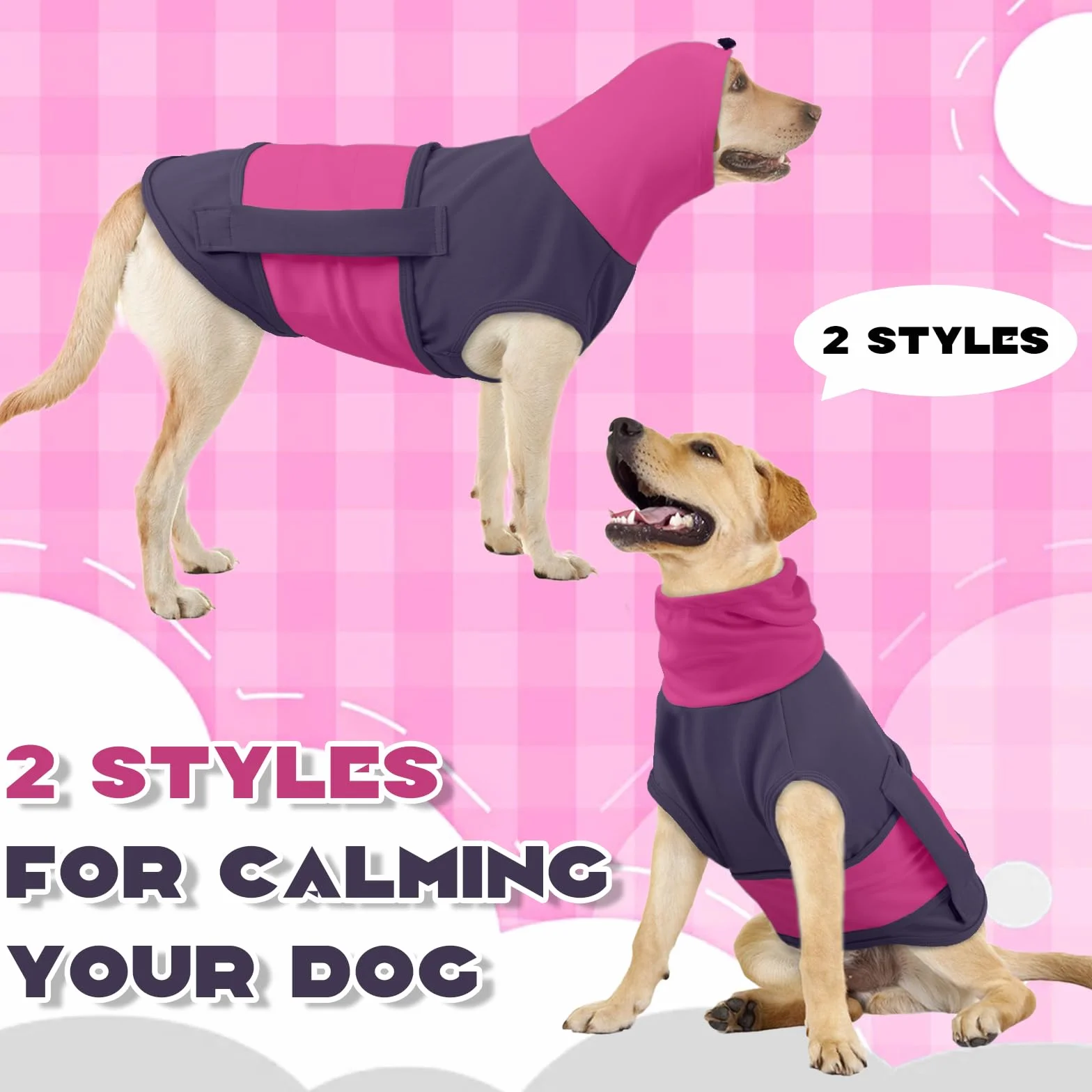 Cappotto Calmante per Cani con Cappuccio 2 in 1 Giacca Ansiolitica Regolabile Paraorecchie Viola L