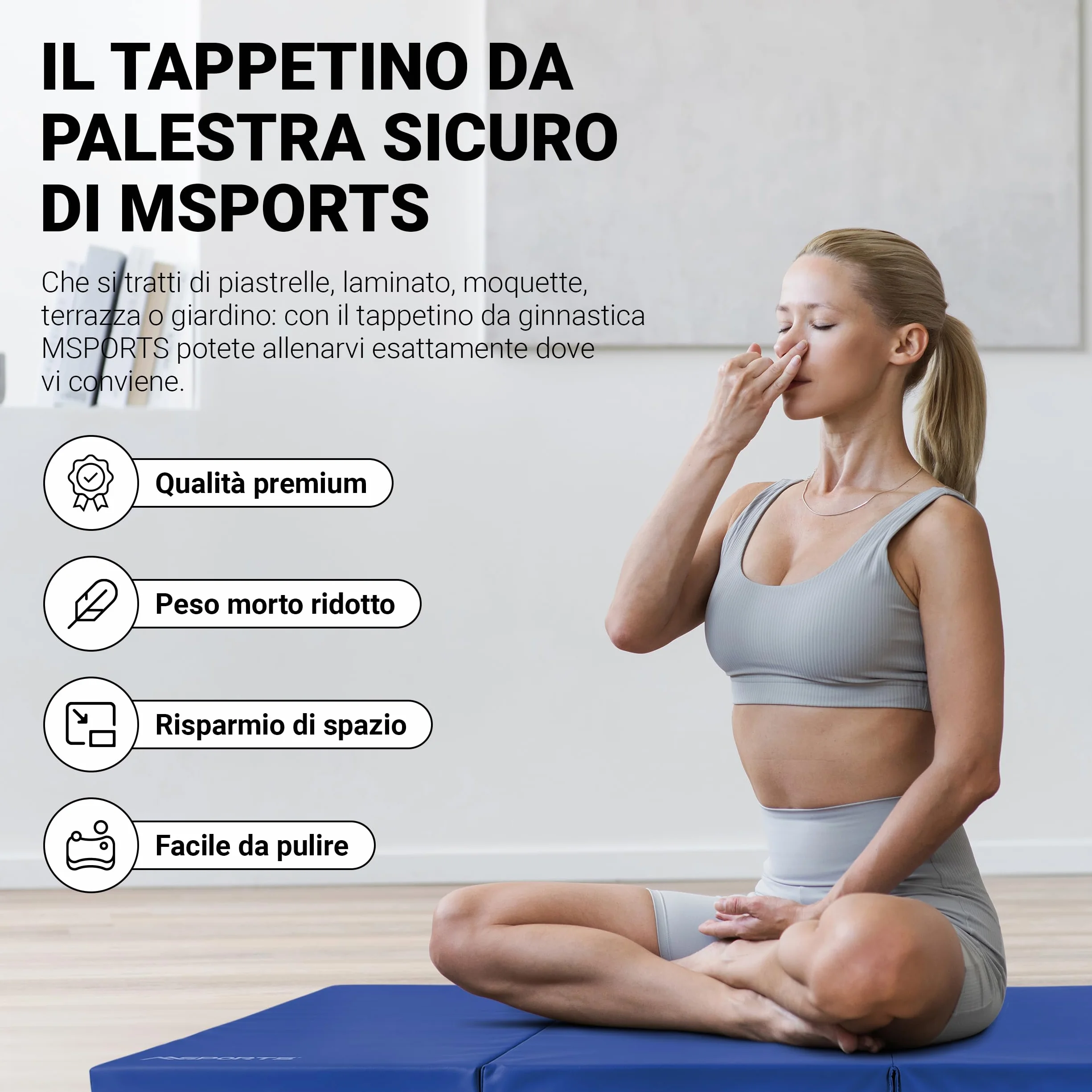 MSPORTS Tappetino da ginnastica di alta qualità, pieghevole, per pavimenti morbidi, 190 x 80 x 5 cm, per la casa, i bambini, gli adulti