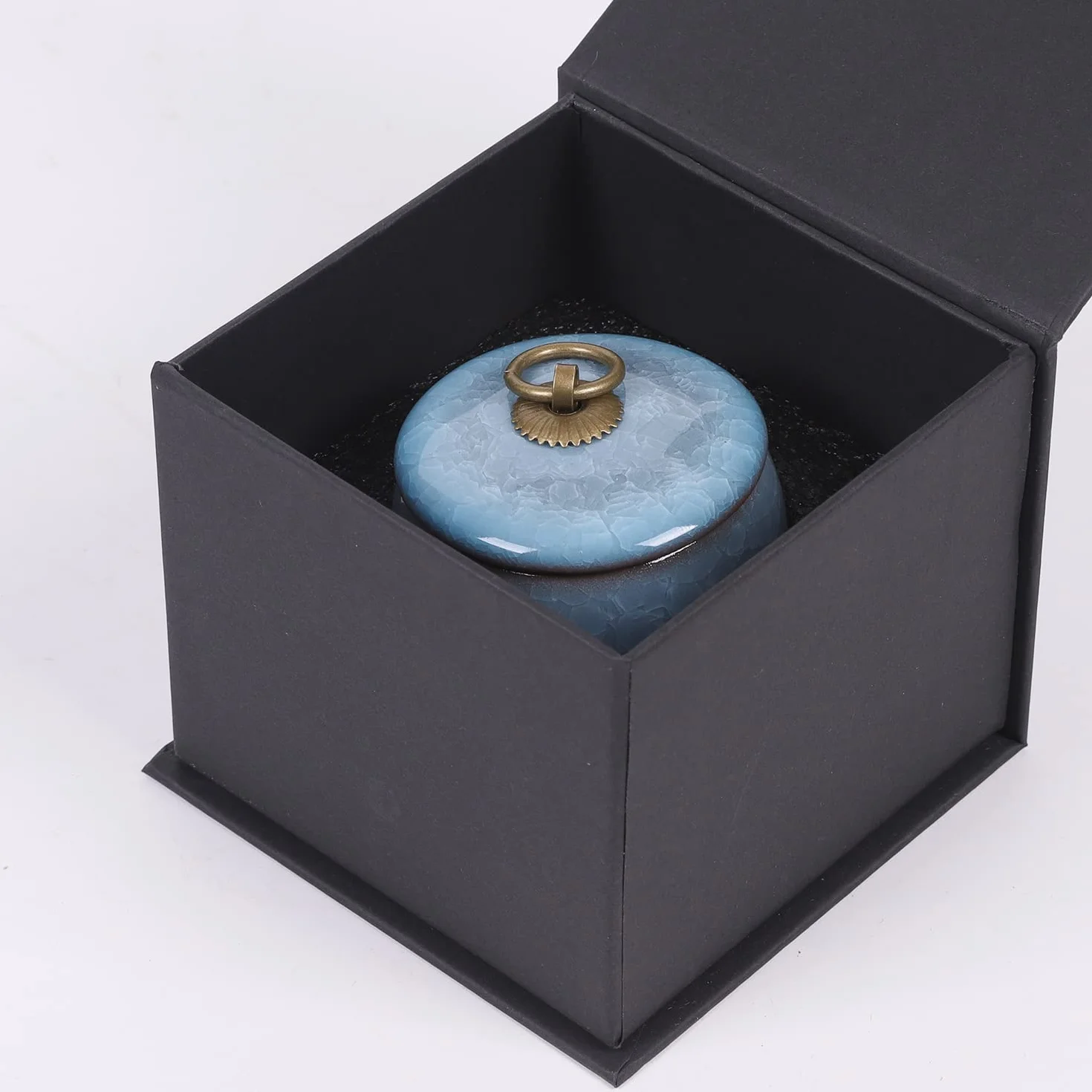 Urna Ceramica Ceneri Umane e Animali Domestici Blu Cuore Lettera 6,5 cm 50 cm3 Fatta a Mano