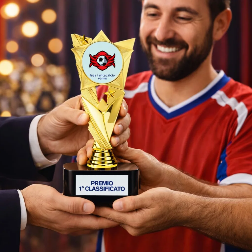 D&Vlab Trofeo Personalizzabile, Coppa in Oro 22cm, con Targhetta Personalizzata Inclusa, Premiazioni per Gare di Calcio, Basket, Volley, Eventi Sportivi, Fantacalcio, Caccia, Pesca, Bambini