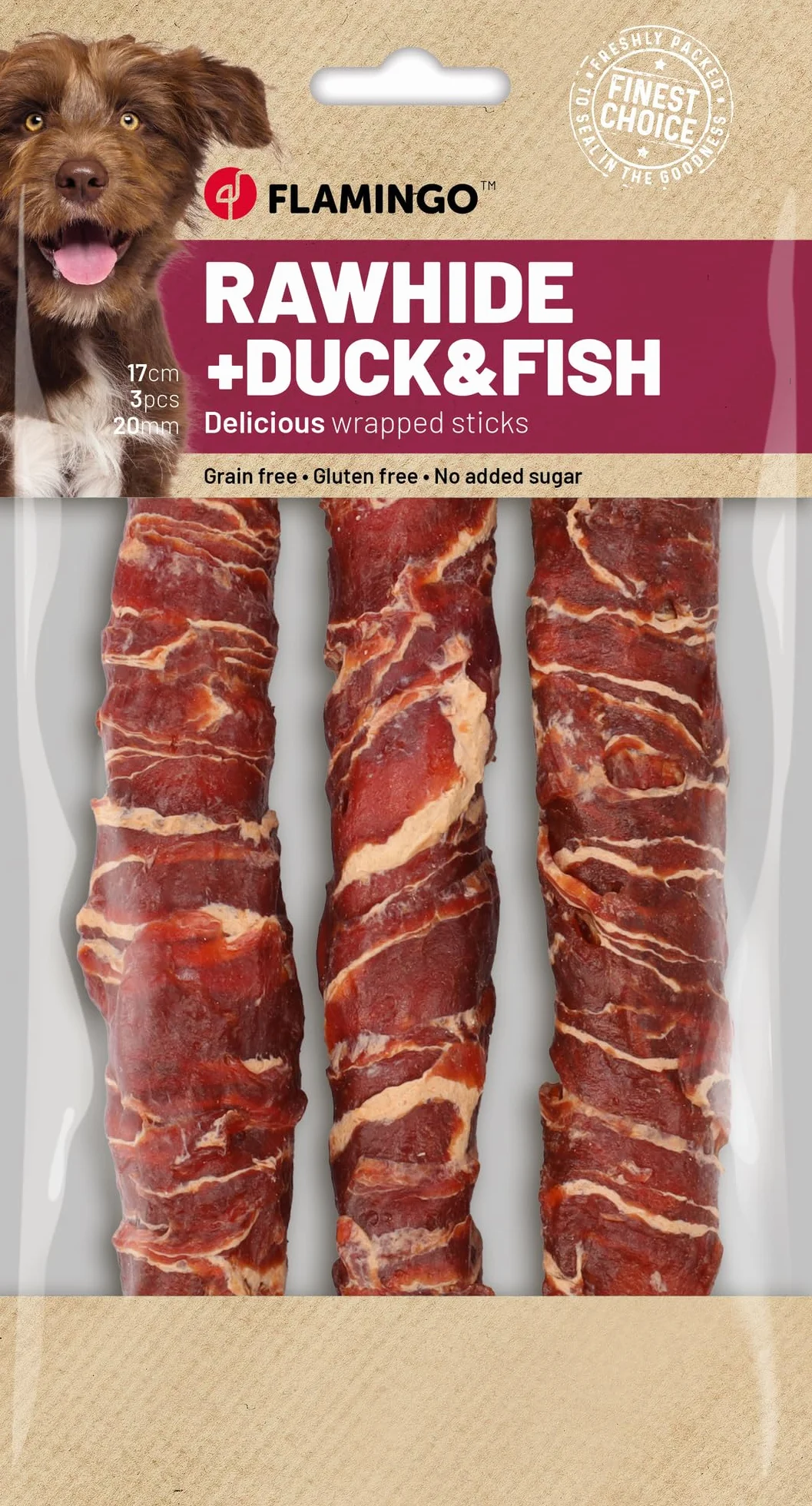 snack per cani - bastoncini per cani - R'Hide con anatra e merluzzo - 17 cm - 3 pezzi - 155 g - senza glutine - senza cereali - senza zuccheri aggiunti