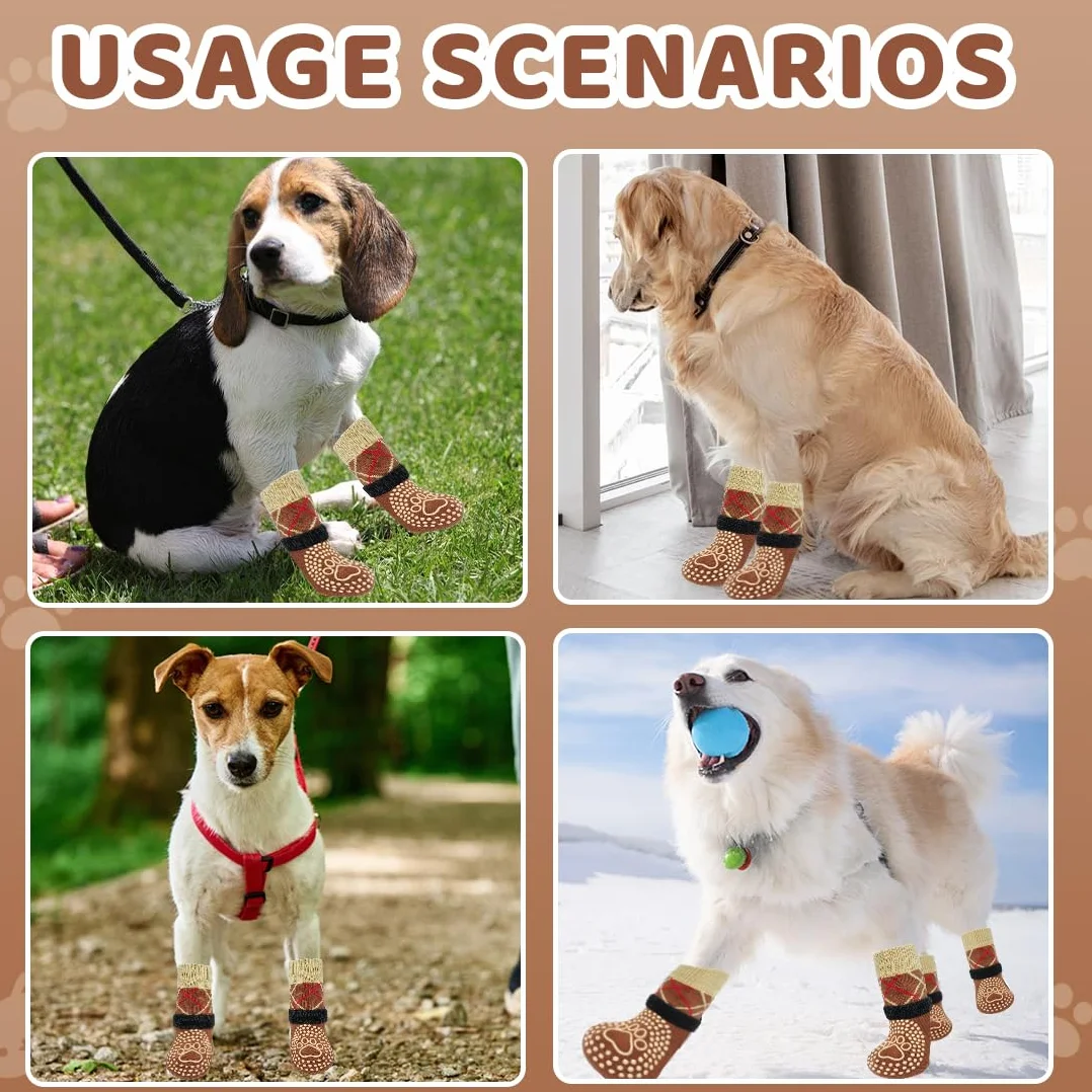 Calzini Antiscivolo per Cani Impermeabili con Cinturini Regolabili e Silicone, 4 Pezzi