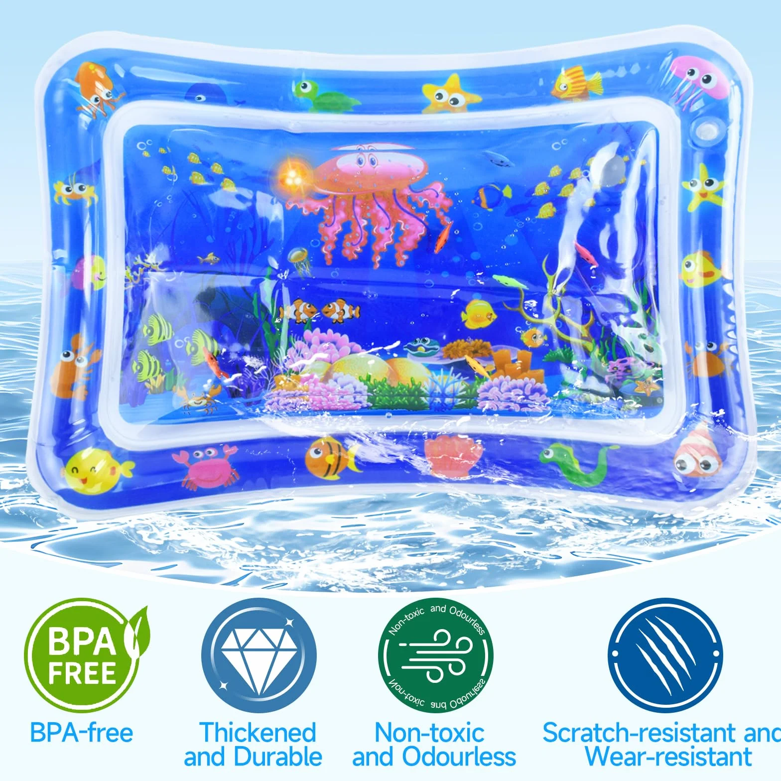 Tappetino da Gioco per Gatti, LED Tappetino Sensoriale ad Acqua per Gatti Interattivo Tappeto Sensoriale Gatto Ispessito, Water Sensor Play Mat Cat