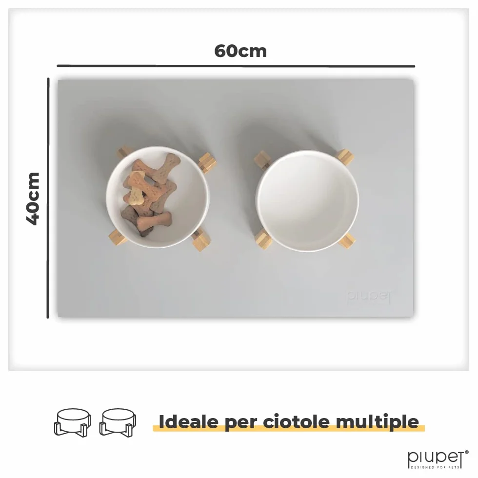 PiuPet® Tappetino per Ciotola Cani e Gatti I 60x40cm I Idrorepellente I Tappetini Sottociotola I Facile da Pulire I Tappetino Silicone Antiscivolo | Tappeto Ciotole Cane | Accessori Gatti