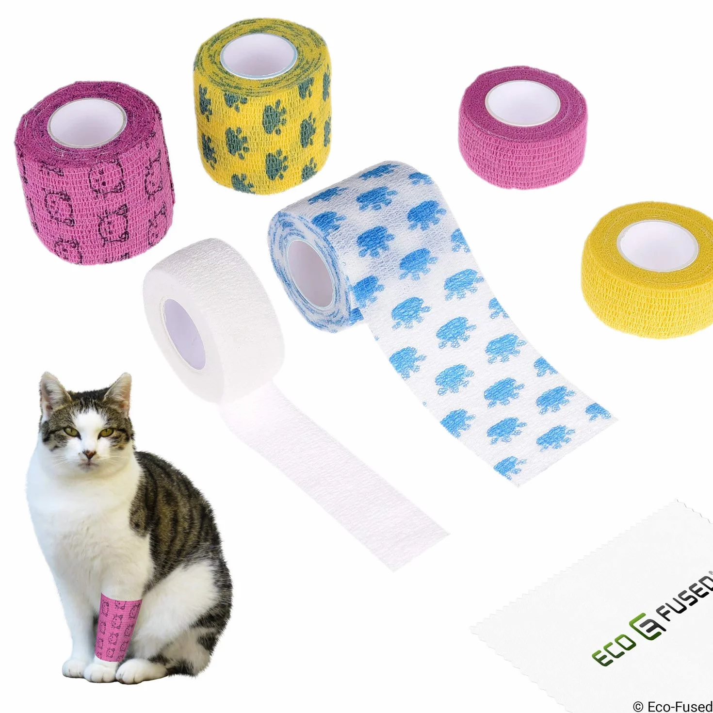 Fasce Autoadesive - Nastro per Ferita per i Gatti - Confezione da 6 - Supporta Muscoli e Articolazioni - Facile da Applicare e Rimuovere - Non si Attacca ai Capelli - Elastico, Idrorepellente