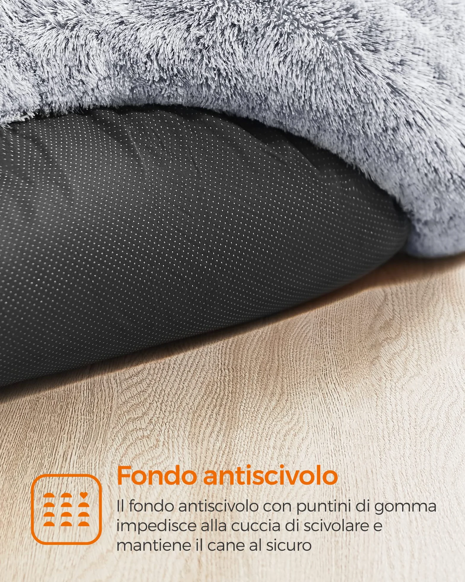 Feandrea Cuccia Cane Interno a Ciambella, Cuscino Lavabile, Diametro 60 cm, Grigio Ombré