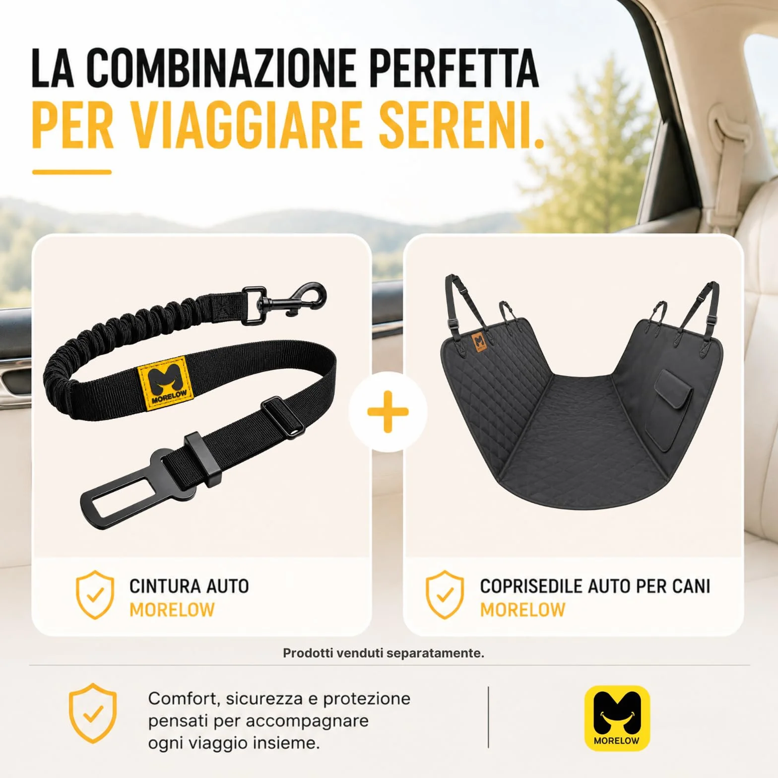 MORELOW Cintura Auto Per Cani - Cintura di Sicurezza per Cani Elastica Anti Shock che Riduce gli Strappi - Regolabile con Gancio Rinforzato - Compatibile con Tutte le Auto