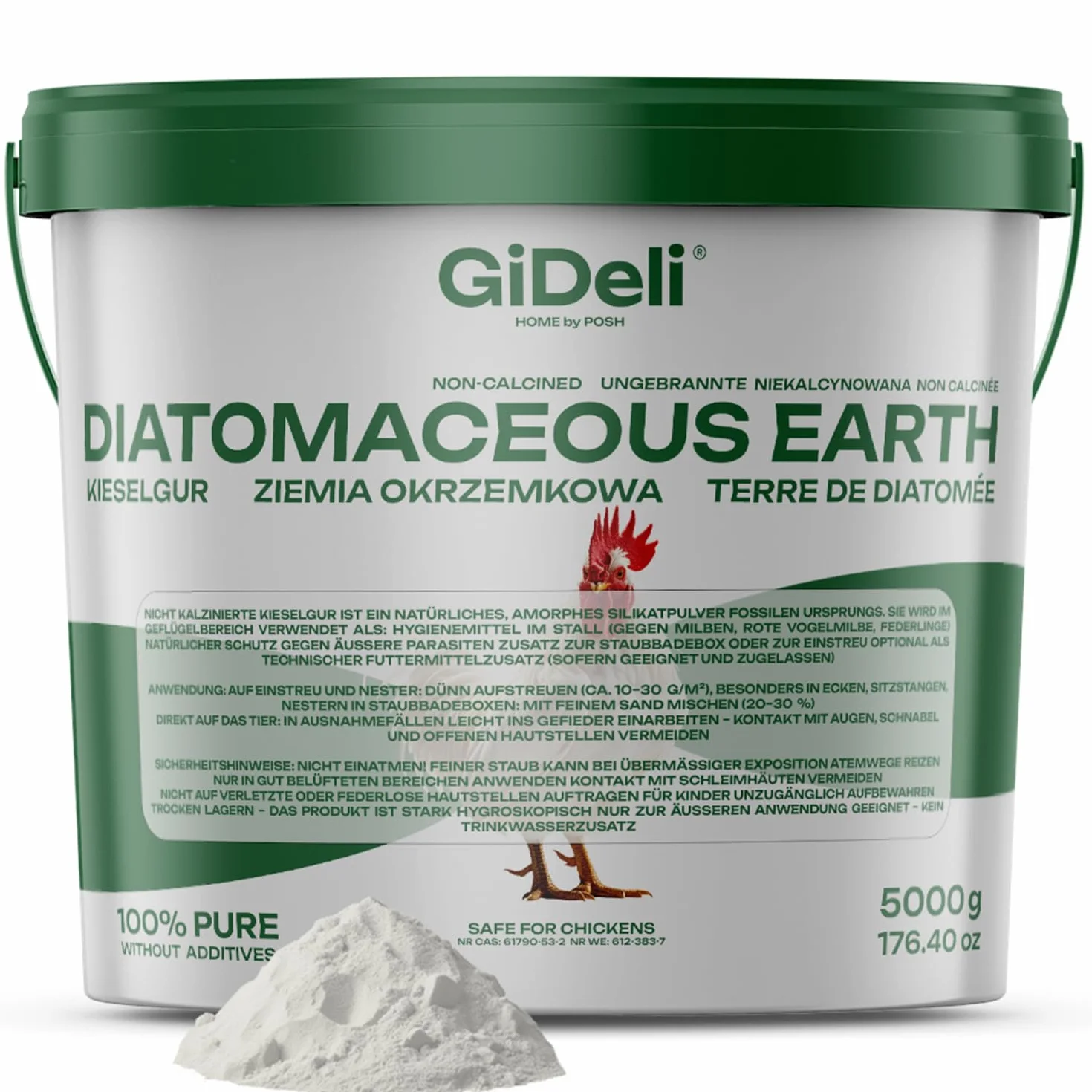 GiDeli Kieselgur per lettiera per polli, terra diatomacea in polvere 100% pura, non calcinabile, contro gli acari rossi 5 kg