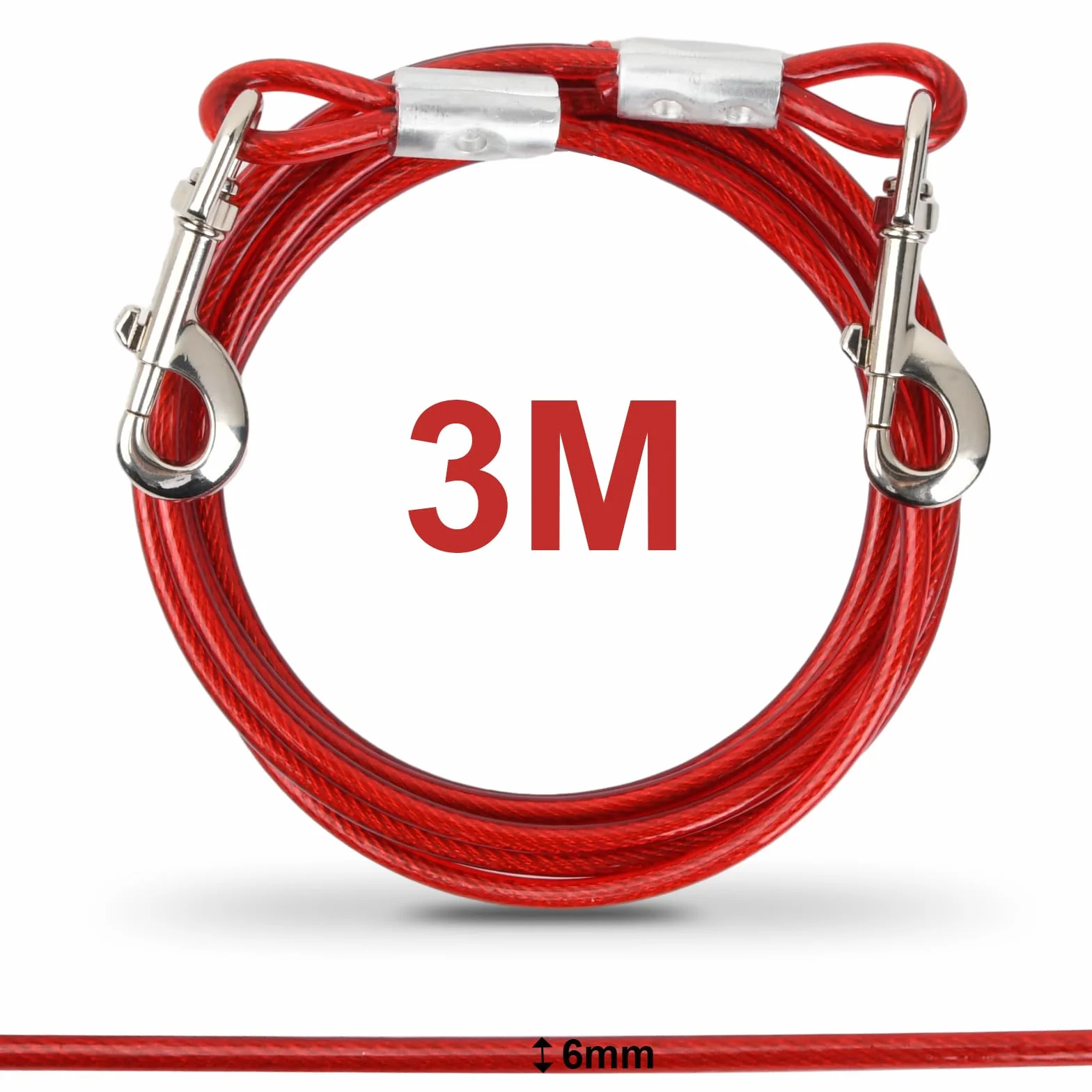 3 m Guinzaglio per Cani Lungo, Cavo Animali Domestici per Legare Il Cane, Cavo Acciaio Inossidabile 6mm, Catena di Sicurezza per Cani Grande Media Piccola Cortile Giardino, Fino a 250kg (Bianco)