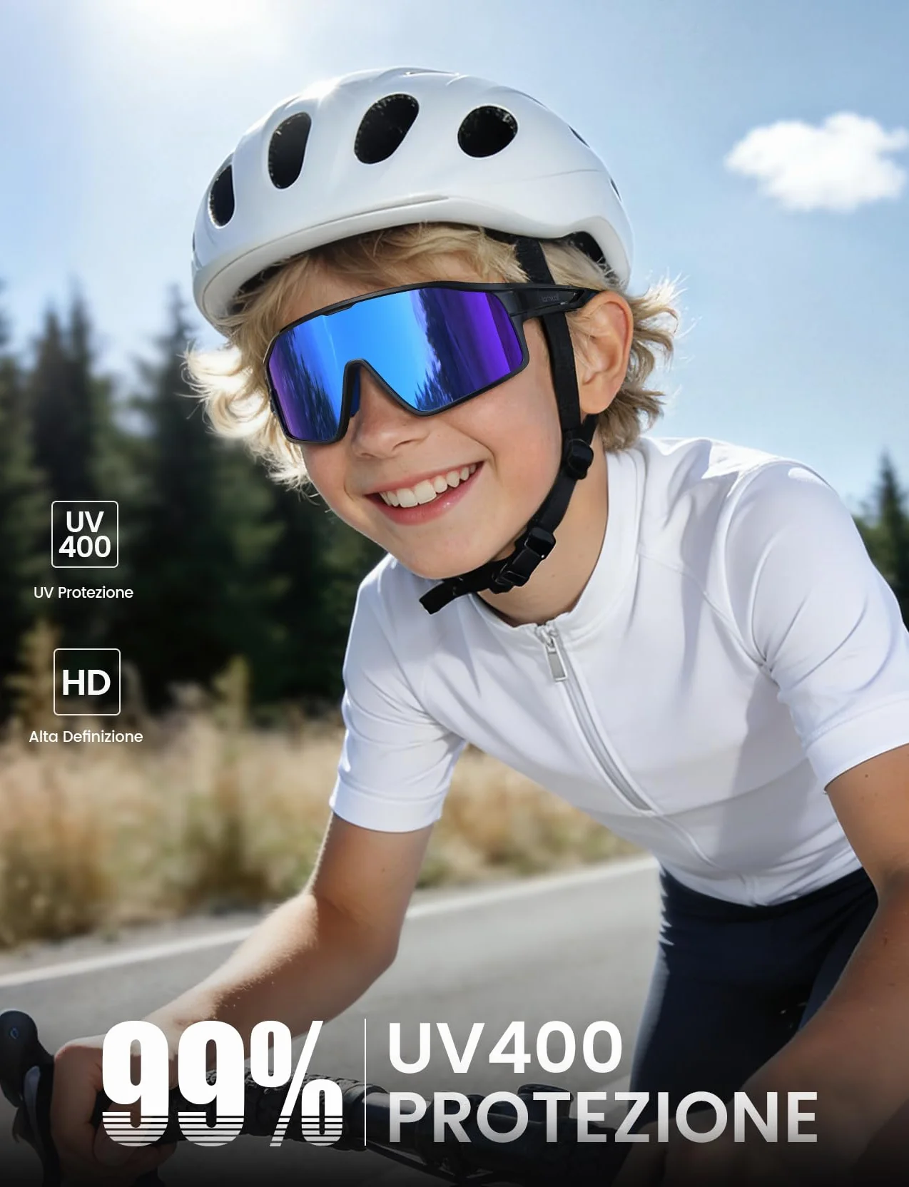 Lamicall Polarizzati Occhiali Ciclismo per Bambini - [22g Ultraleggero] UV400 Protezione, Materiale-TR90, Occhiali da Sole Sportivi con Naselli Regolabili, Occhiali Bambini per Corsa/Ciclismo/Baseball