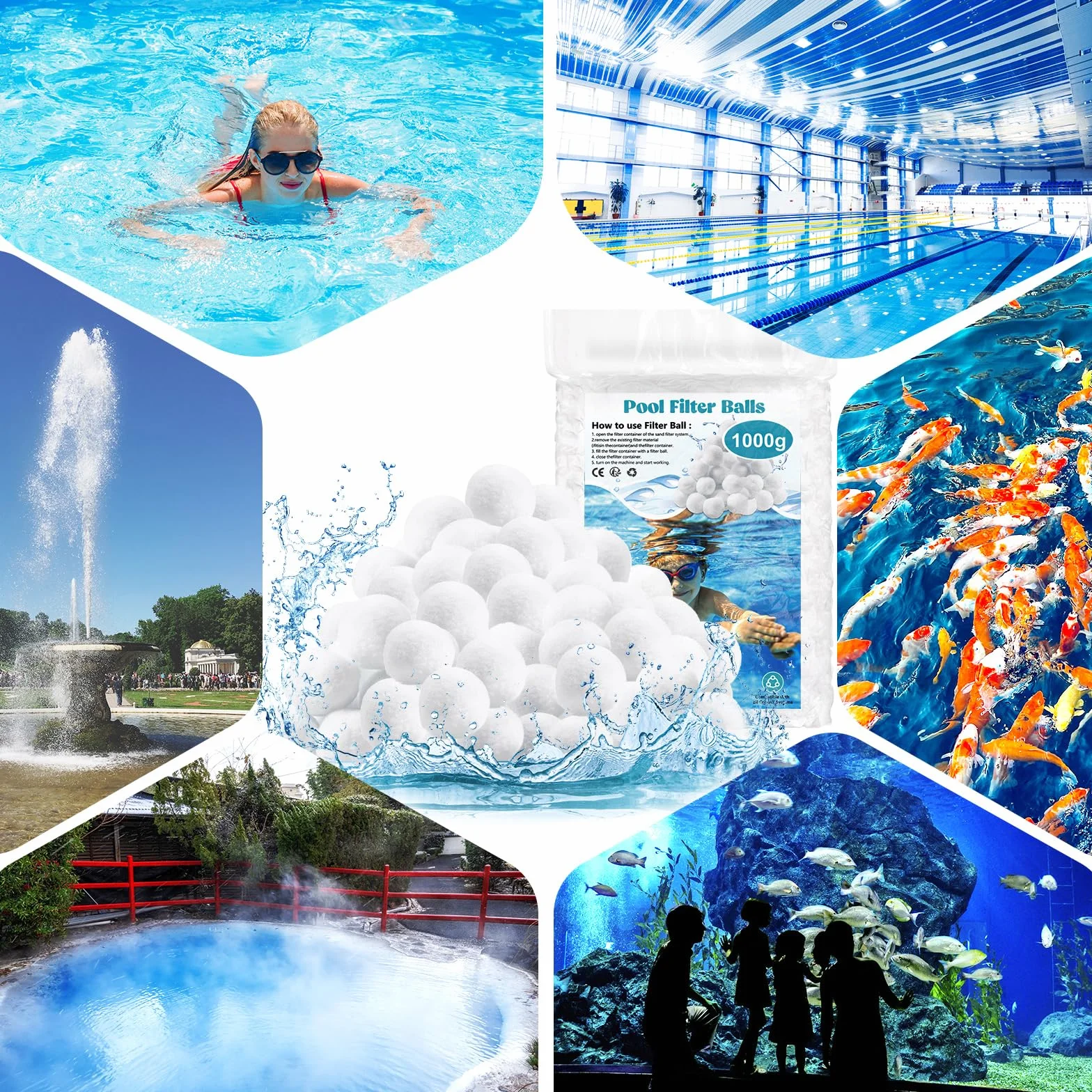 1000g Filtro Balls,Palline Filtranti per Piscina,Sfera Filtrante per Piscina,Filtro a Sfere di filtrazione,Essere riutilizzato,per Filtro Piscina,Adatto a Vari Filtro a Sabbia,Pompe Filtranti