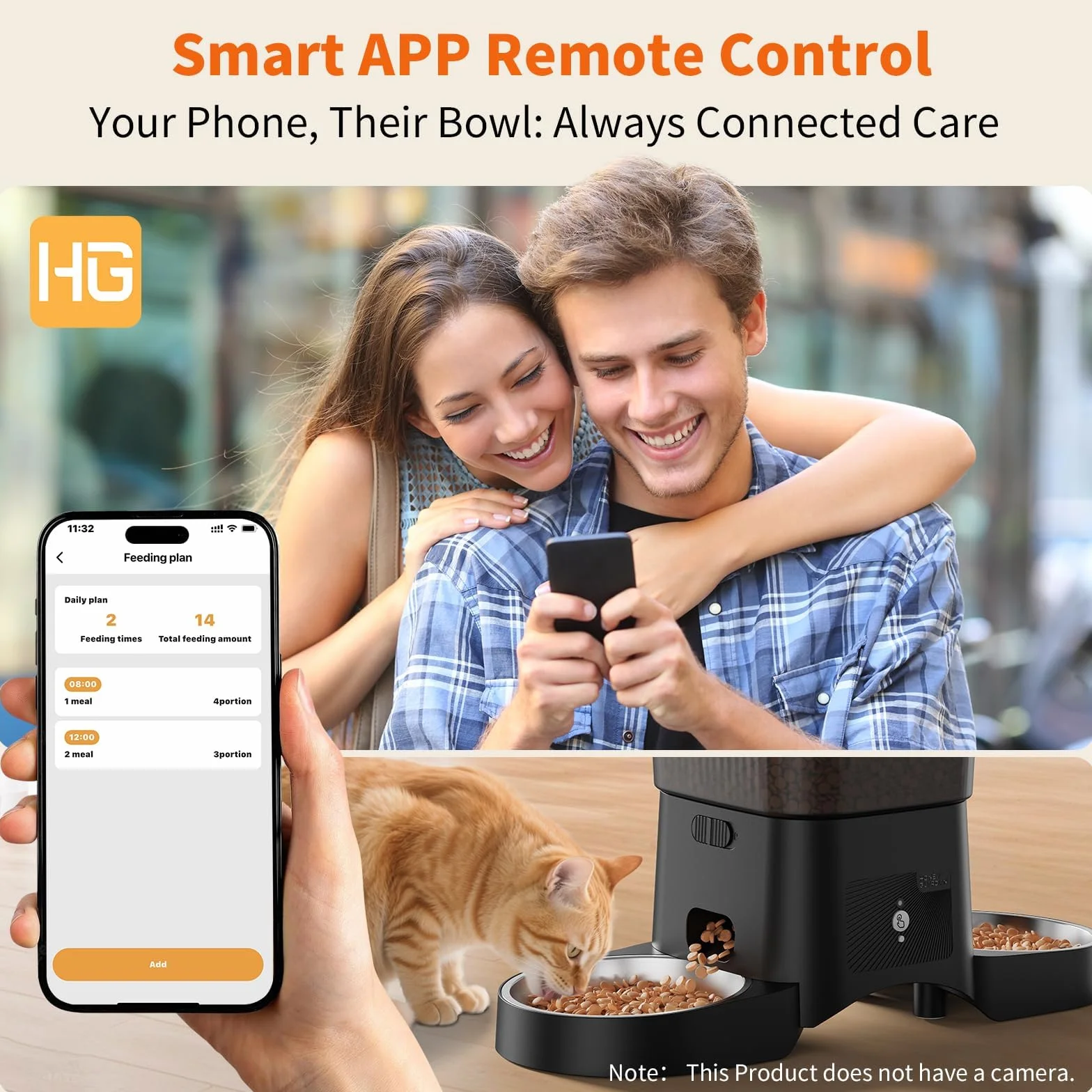 HoneyGuaridan Distributore Automatico Cibo Gatti con WiFi 2.4G/5G, 3,5L Dispenser Crocchette Gatto – Include 2 Ciotole in Acciaio Inossidabile & 2 Ciotole Slow Feeder Anti-Soffocamento