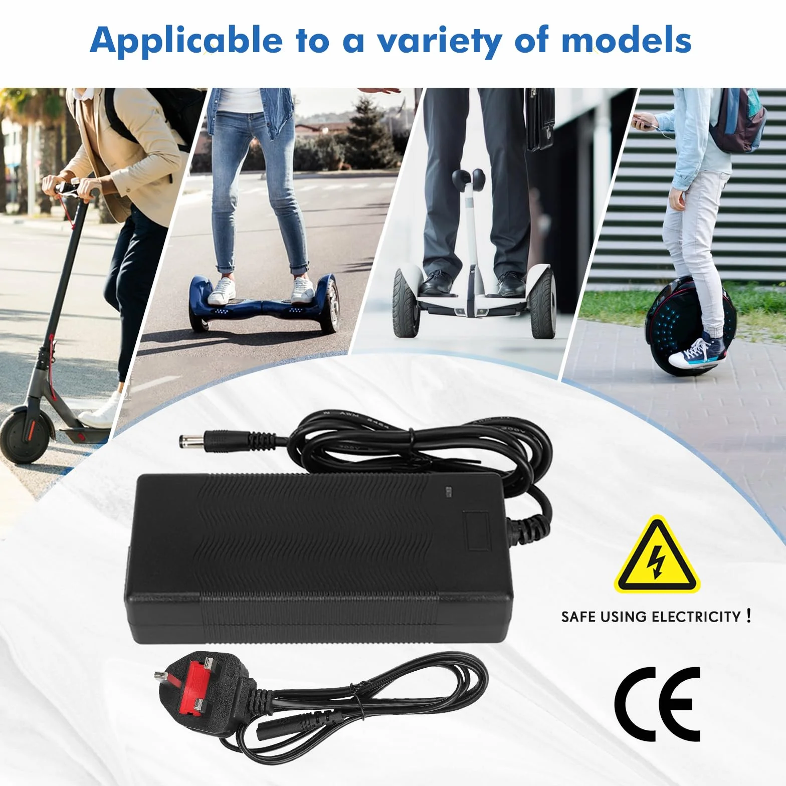 Caricatore Universale 42V 2A per Scooter Elettrico, Hoverboard, Xiaomi Ninebot con 6 Connettori