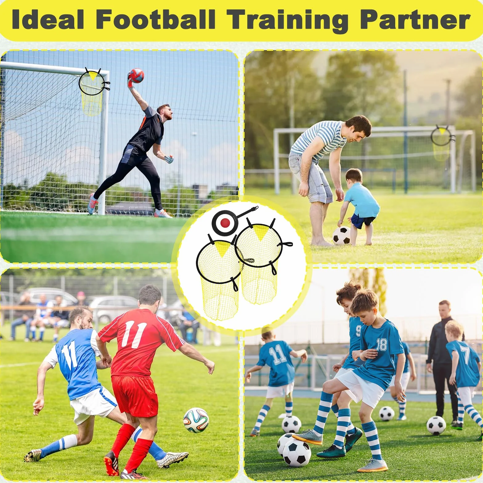 3Pcs Accessori Allenamento Precisione Calcio con Bersaglio Mobile & Attrezzatura Cinghie Regolabili, Rete Cancello Obiettivo per Bambini, Target Net Cancelli Bersagli Top Bins Formazione Portatile
