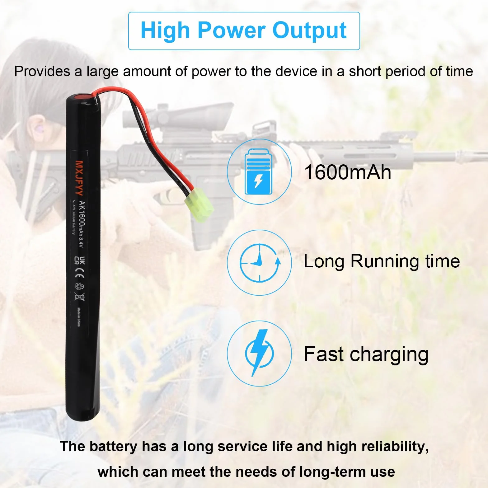 Batteria ricaricabile Airsoft NiMH 2/3 A 8,4 V 1600 mAh per pistole RPK PKM G36C AK47 MP5K