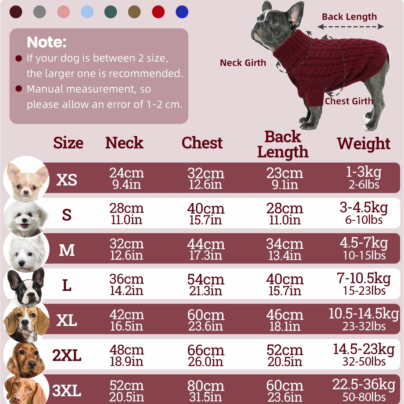 Maglione Cane Taglia Media Caldo Invernale Termica Dolcevita Lavorare a Maglia Cani Classico Elegante Pile per Cani Bulldog Francese (Rosso Bordeaux L)