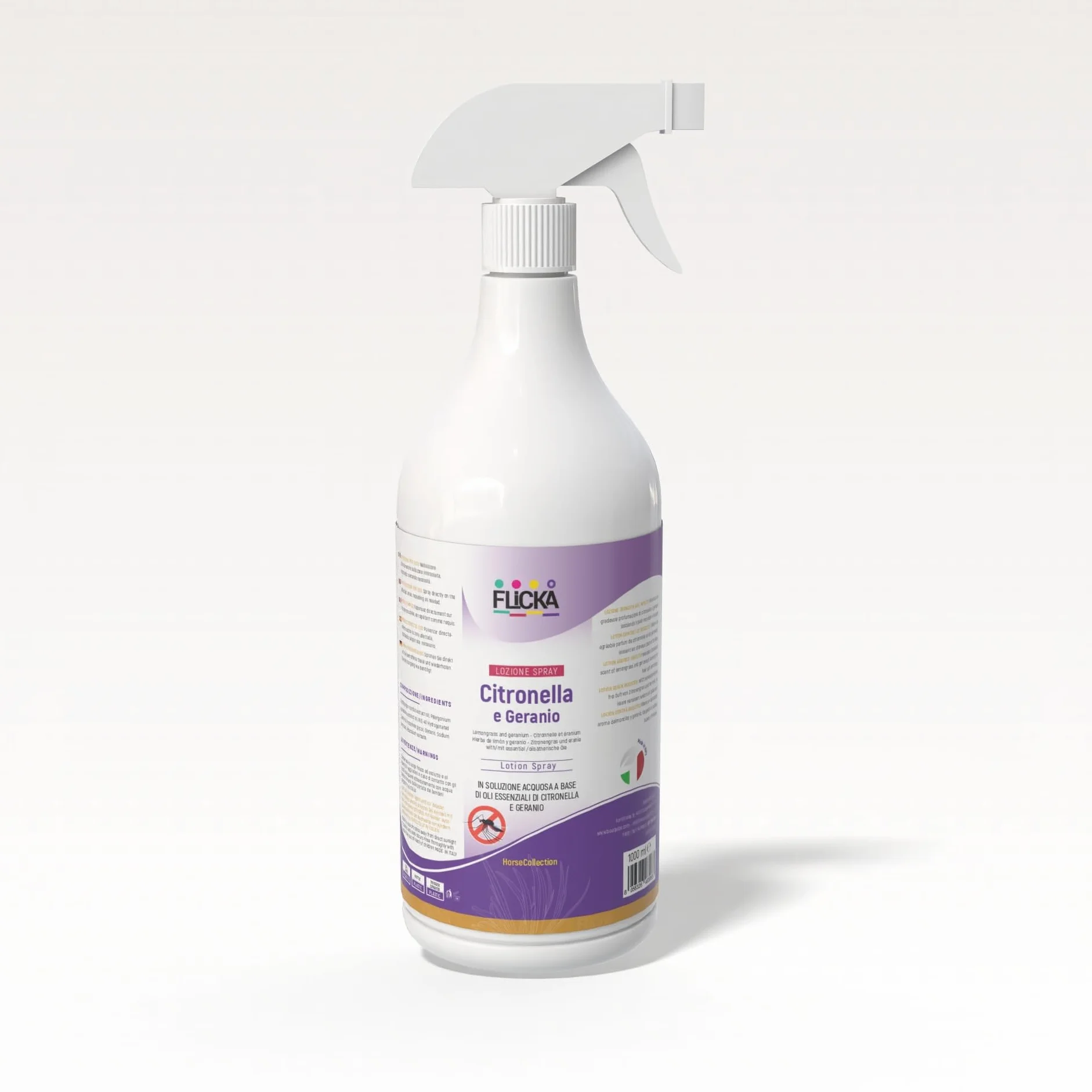 FLICKA Spray Citronella e Geranio per Cavalli 750ml – Barriera Naturale contro Tafani, Mosche, Zanzare e Zecche