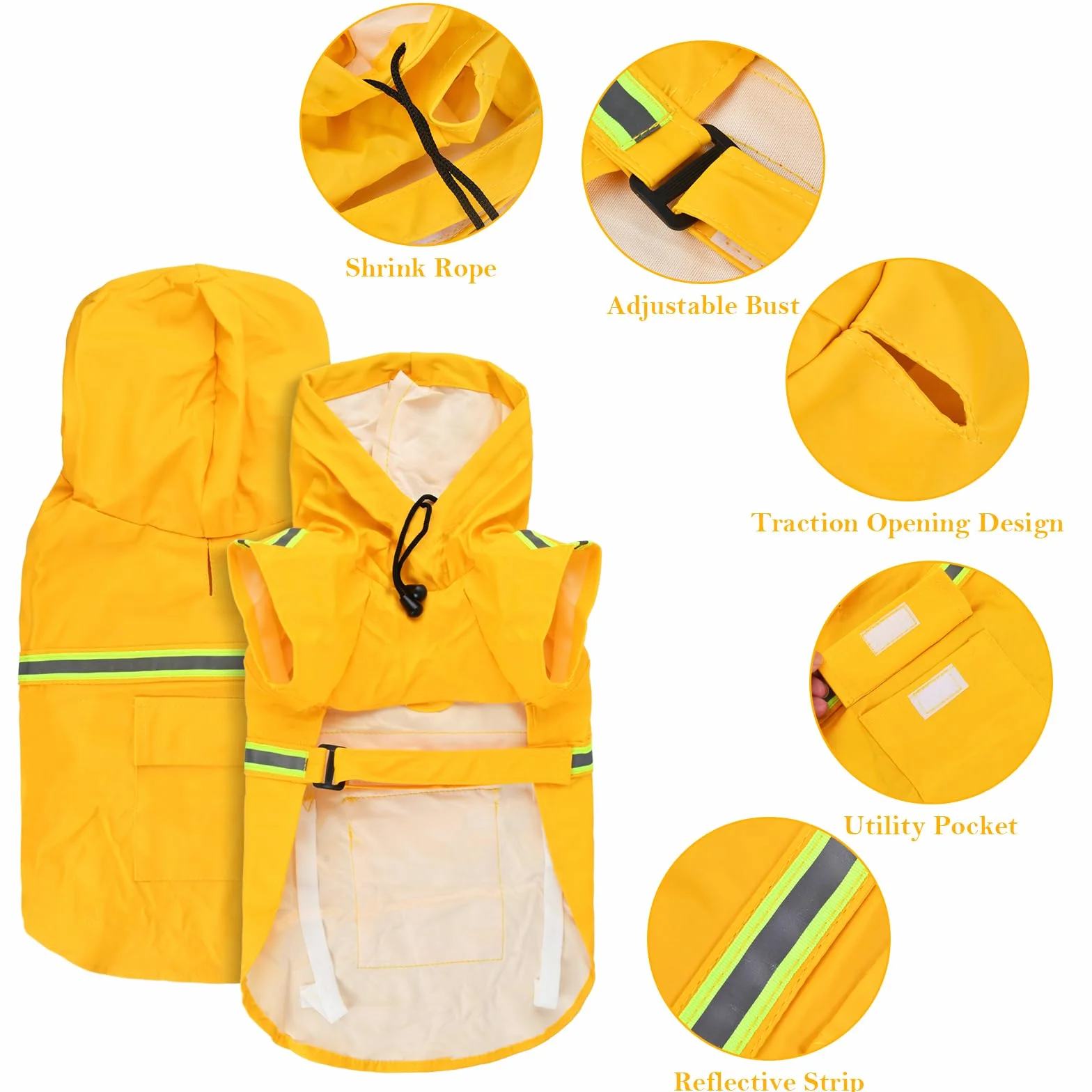 Amexo Impermeabile per Cani con Strisce Riflettenti Giacca da Pioggia Impermeabile per Cane con Regolabile Cappuccio Poncho Ultraleggero per Cani di Taglia Piccola Medio e Grande (XXL)
