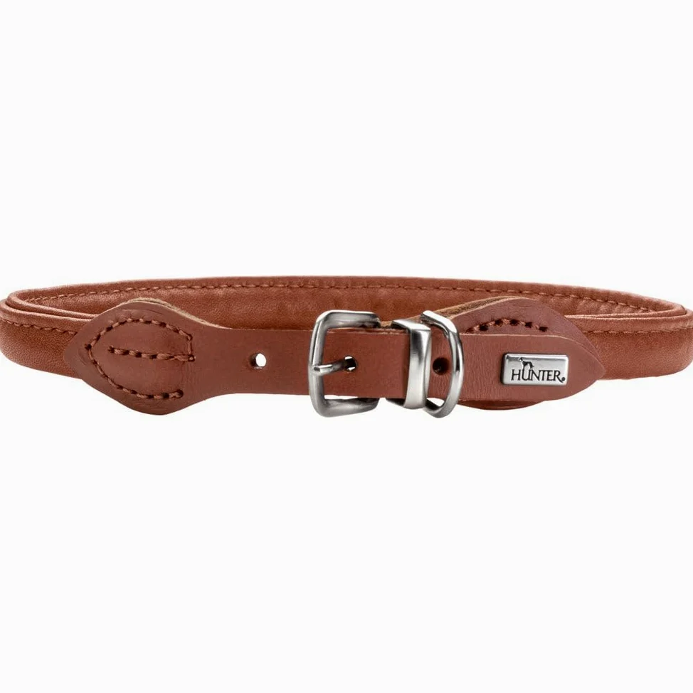 HUNTER Collare per cani Round & Soft Canadian UP, colore: Cognac, morbida pelle bovina, con cuciture rotonde, sostenibile, made in Germany, taglia 45