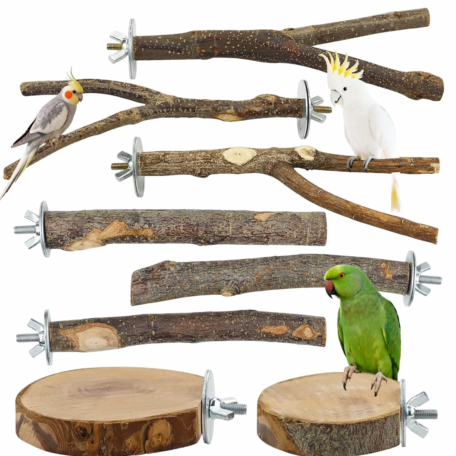 Posatoi per Uccelli in Legno 8 Pezzi per Pappagalli, Fringuelli, Canarini