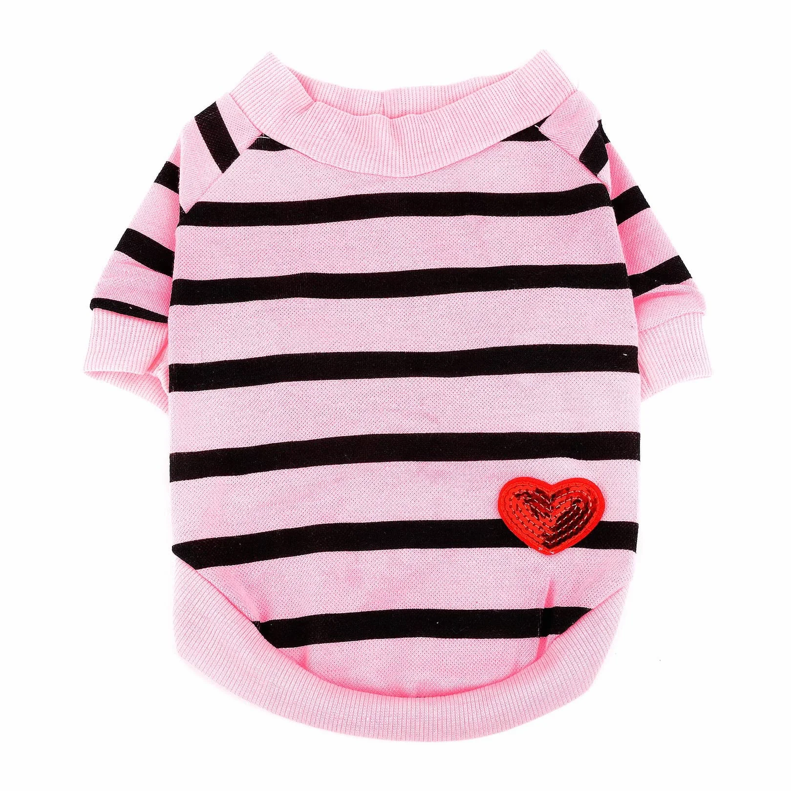 Zunea Magliette per Cani Piccola Taglia Estiva T-Shirt a Righe con Paillettes Cuore Felpa Morbido Cotone Pullover Camicie Chihuahua Babyrosa L