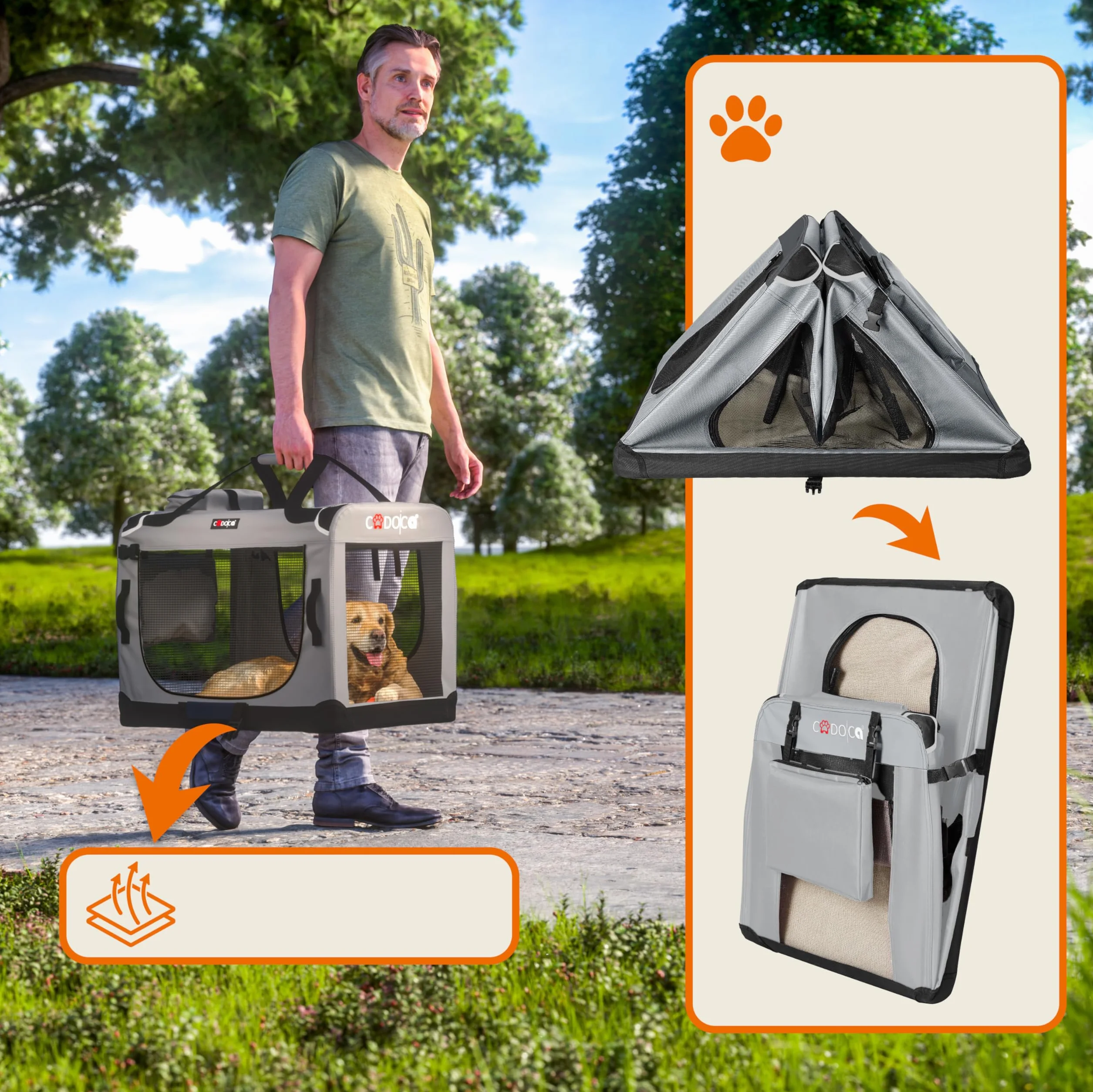 CADOCA Trasportino Cane Gatto XXL 92x64x64cm Gabbia Trasporto Traspirante
