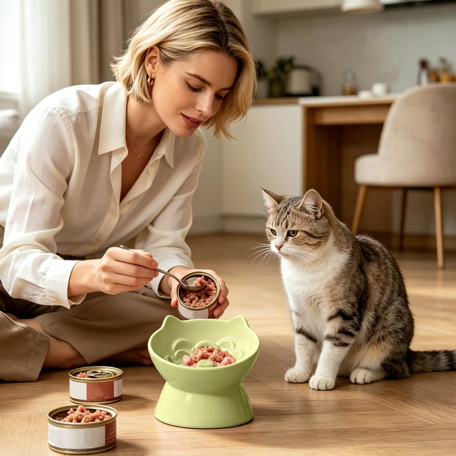 Ciotole Rialzate per Gatti Mangiatoia Lenta Anti-Ingordigia in Ceramica | Ciotole Sopraelevate Per Gatti per Interni Soggiorno Cucina Casa Appartamento Terrazzo