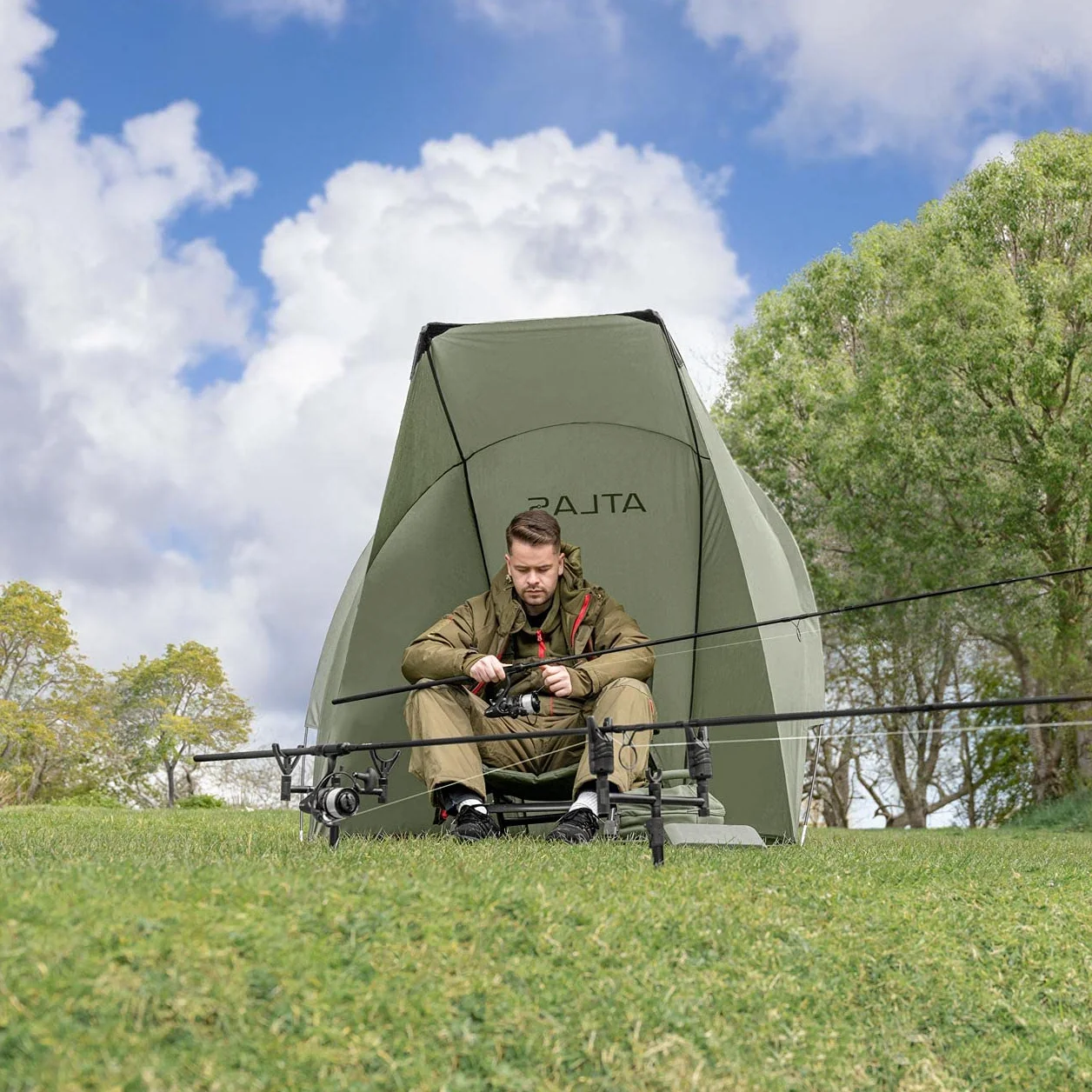ATLAS Tenda Da Pesca Bivvy Carpfishing con Pali In Vetroresina e Borsa Inclusa