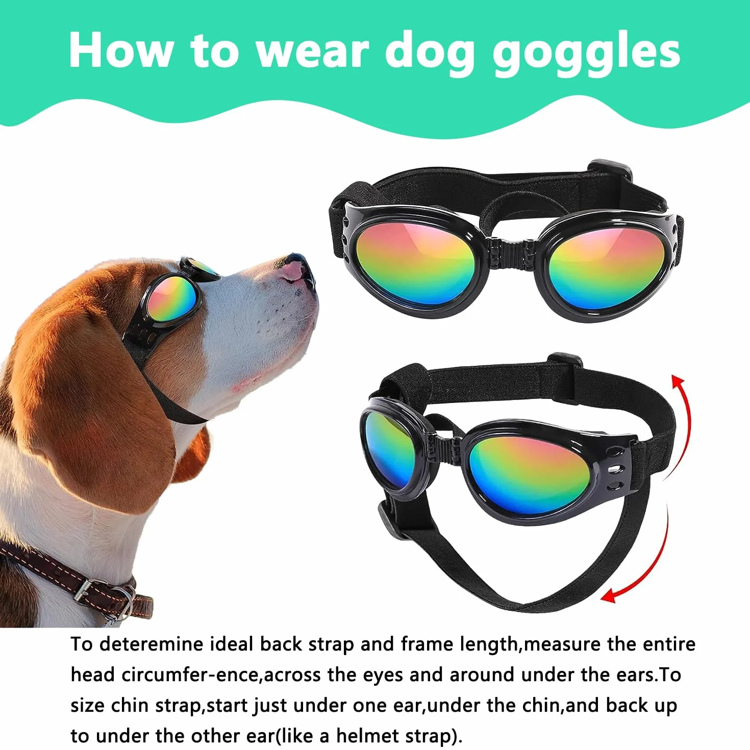 Occhiali da Sole per Cani Pieghevoli con Cinturini Regolabili, Accessori Domestici Protettivi